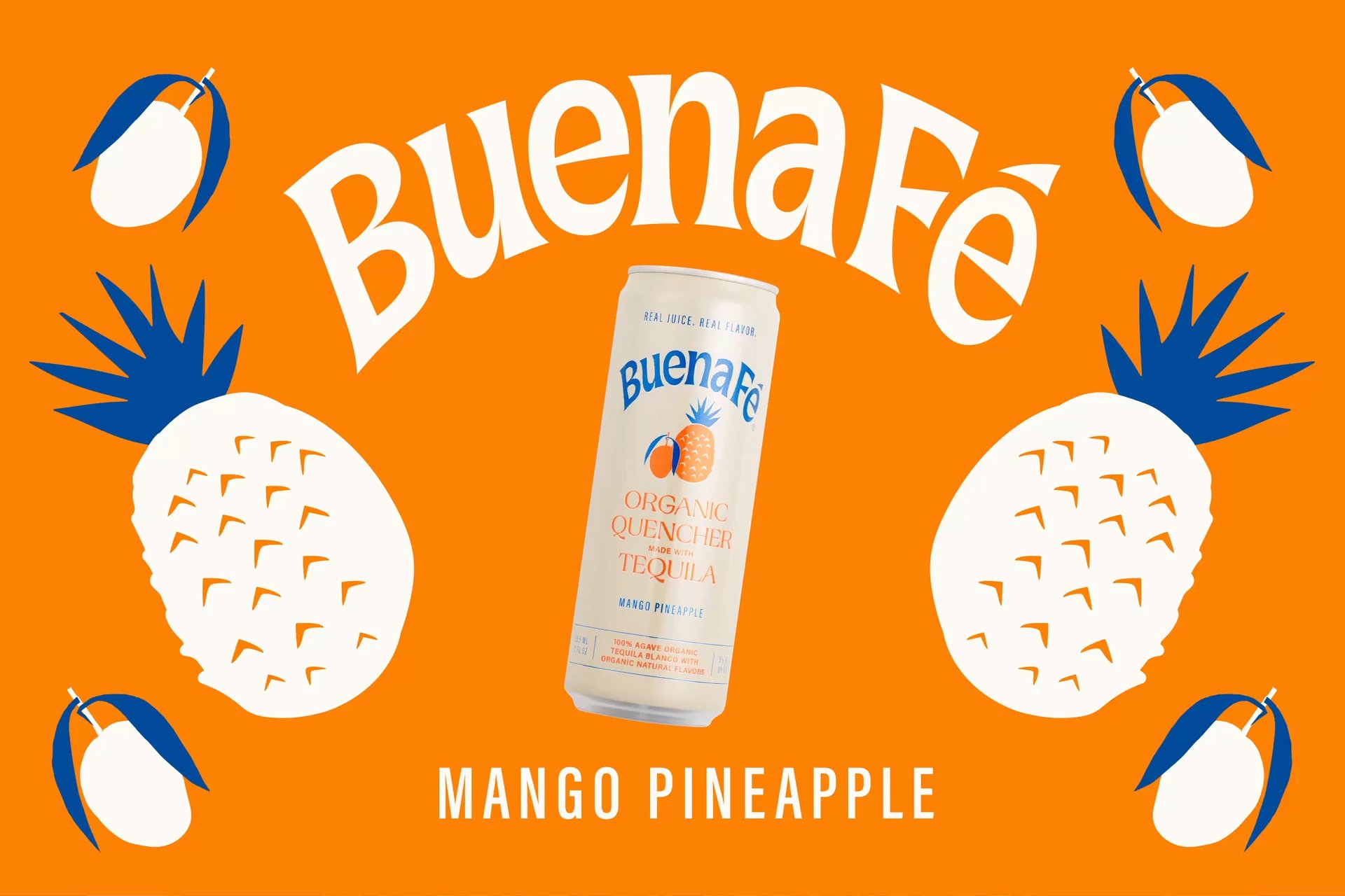 Logotype, packaging and illustration by Saint Urbain for Buena Fé, the first 100% organic tequila-based cocktail-in-a-can.