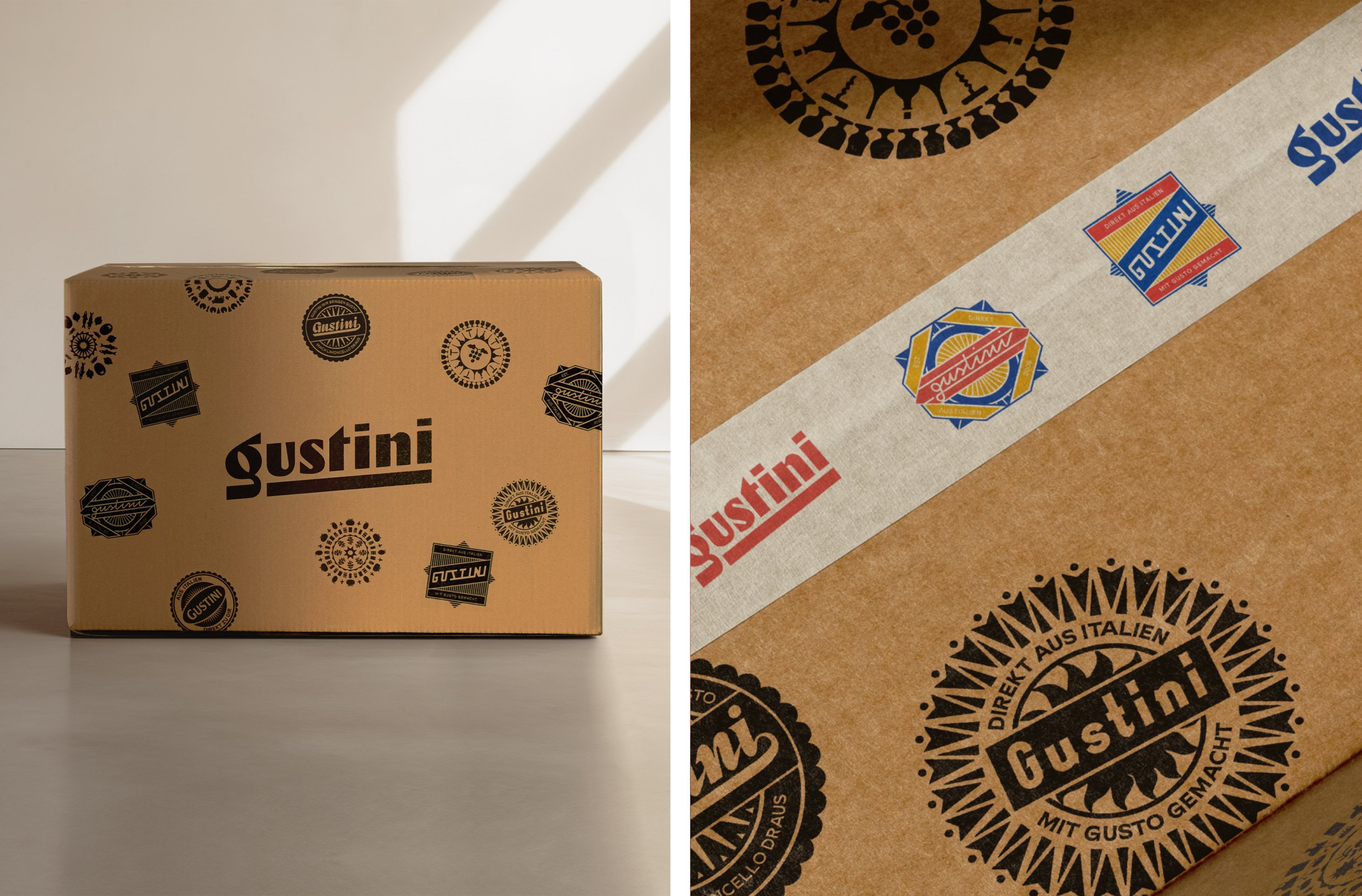 Logotype, brand identity and art direction by London-based design studio Koto for German online retailer of Italian food stuffs Gustini