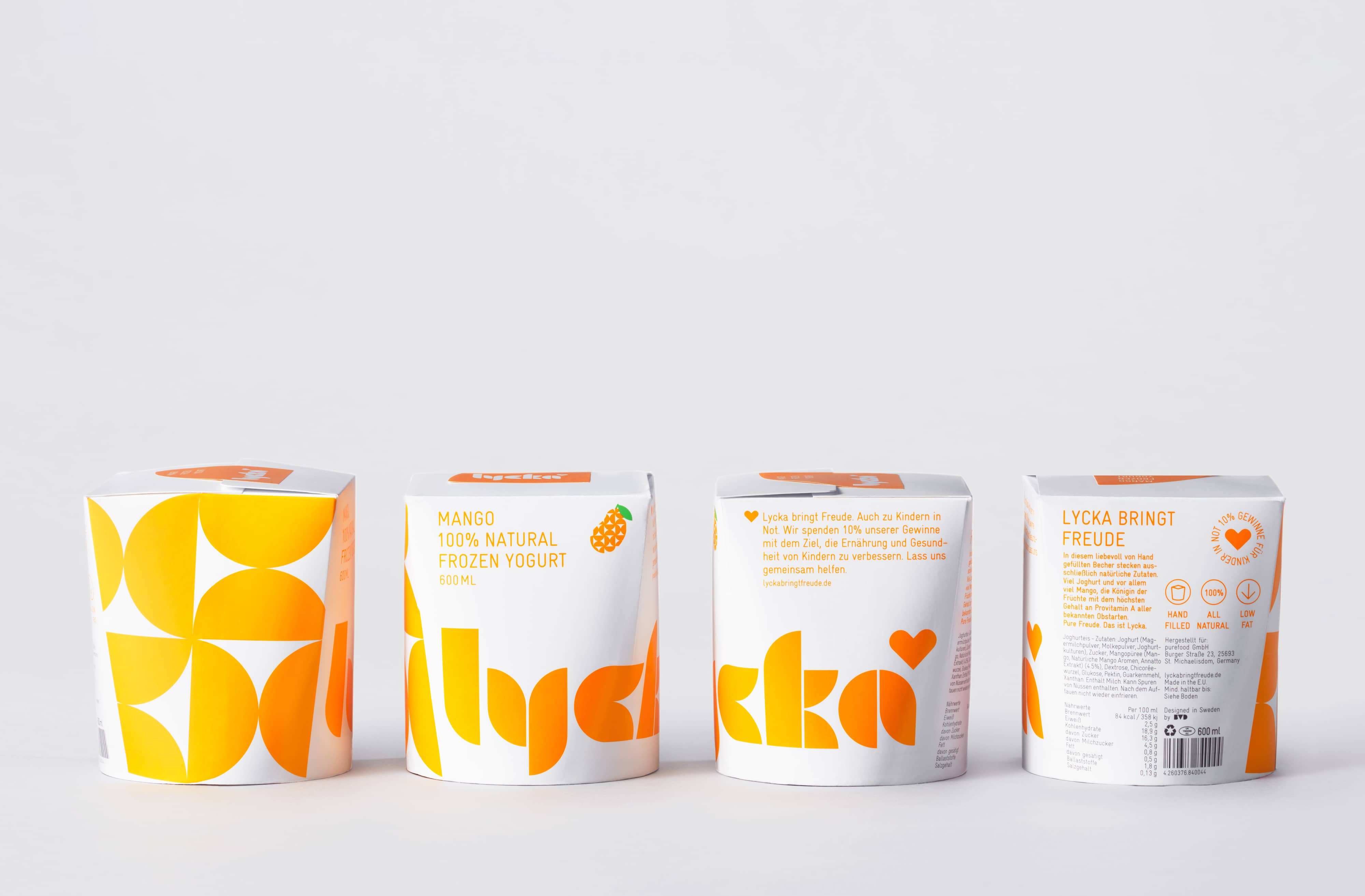 Lycka by BVD – New logo and packaging by BVD for German 100% nat­ural hand filled frozen yogurt Lycka