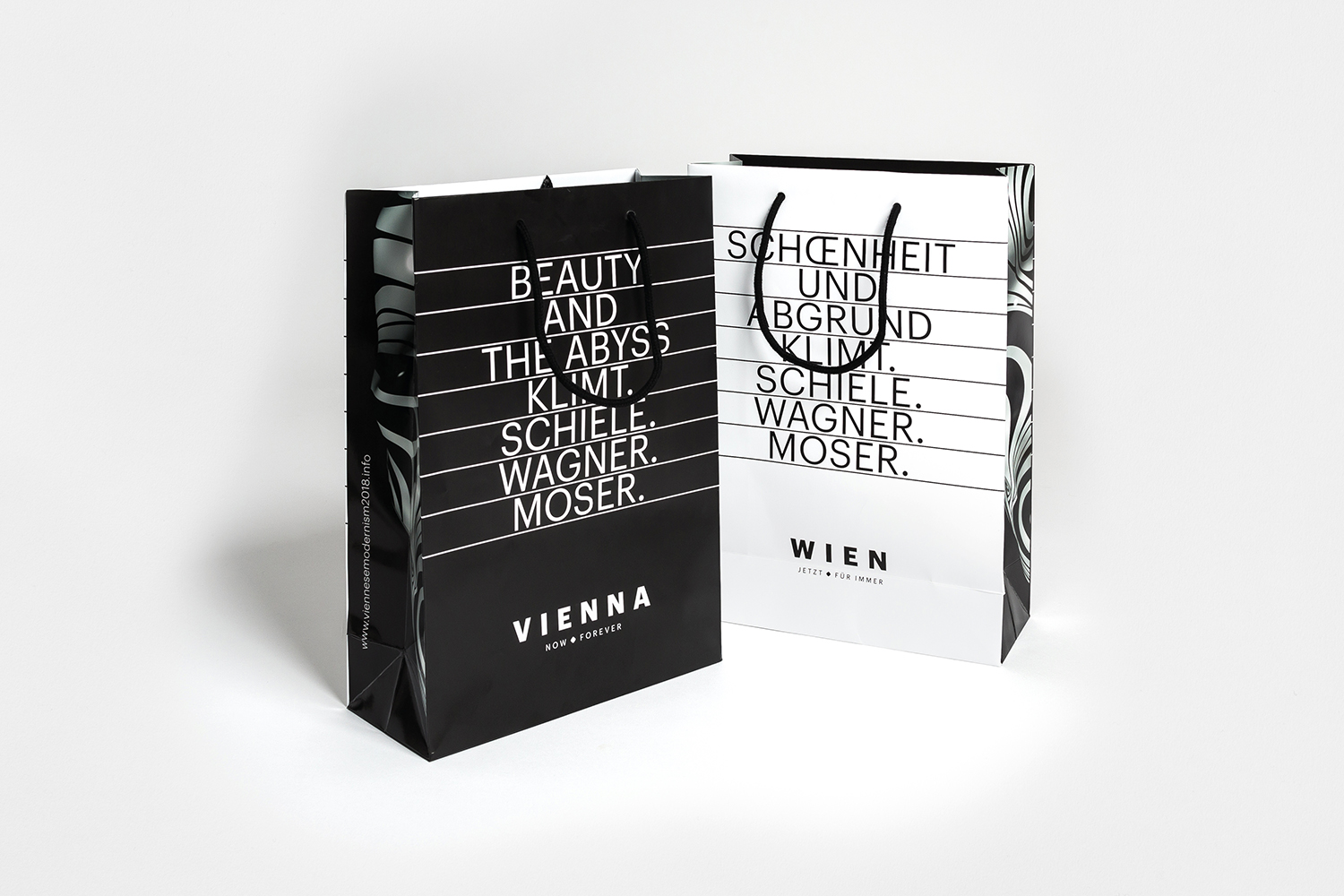 Visual identity system, posters, postcards, banners and bags by Seite Zwei for Wiener Moderne 2018