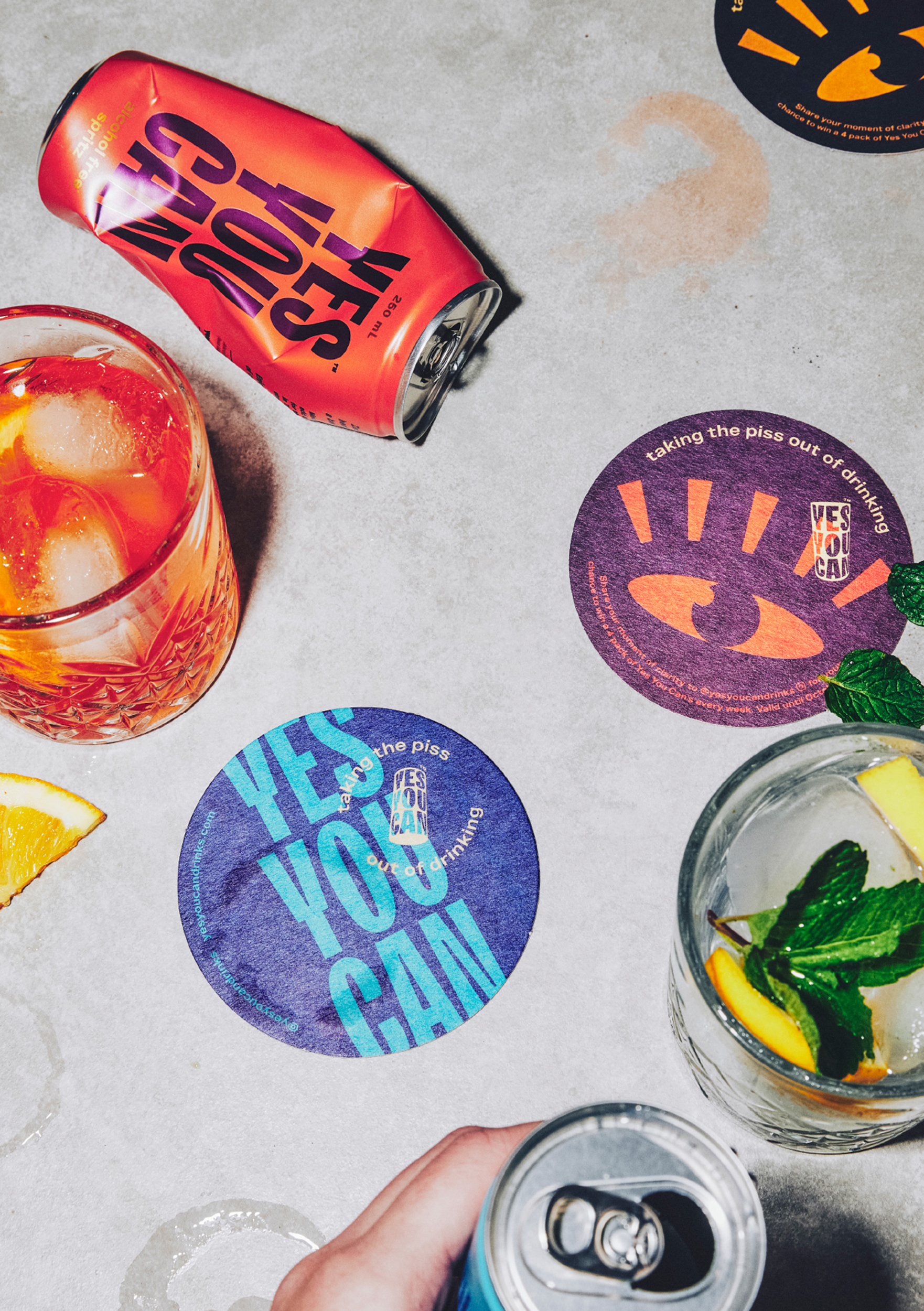 Brand identity and photography for non-alcoholic ready-to-drink range Yes You Can by Marx Design