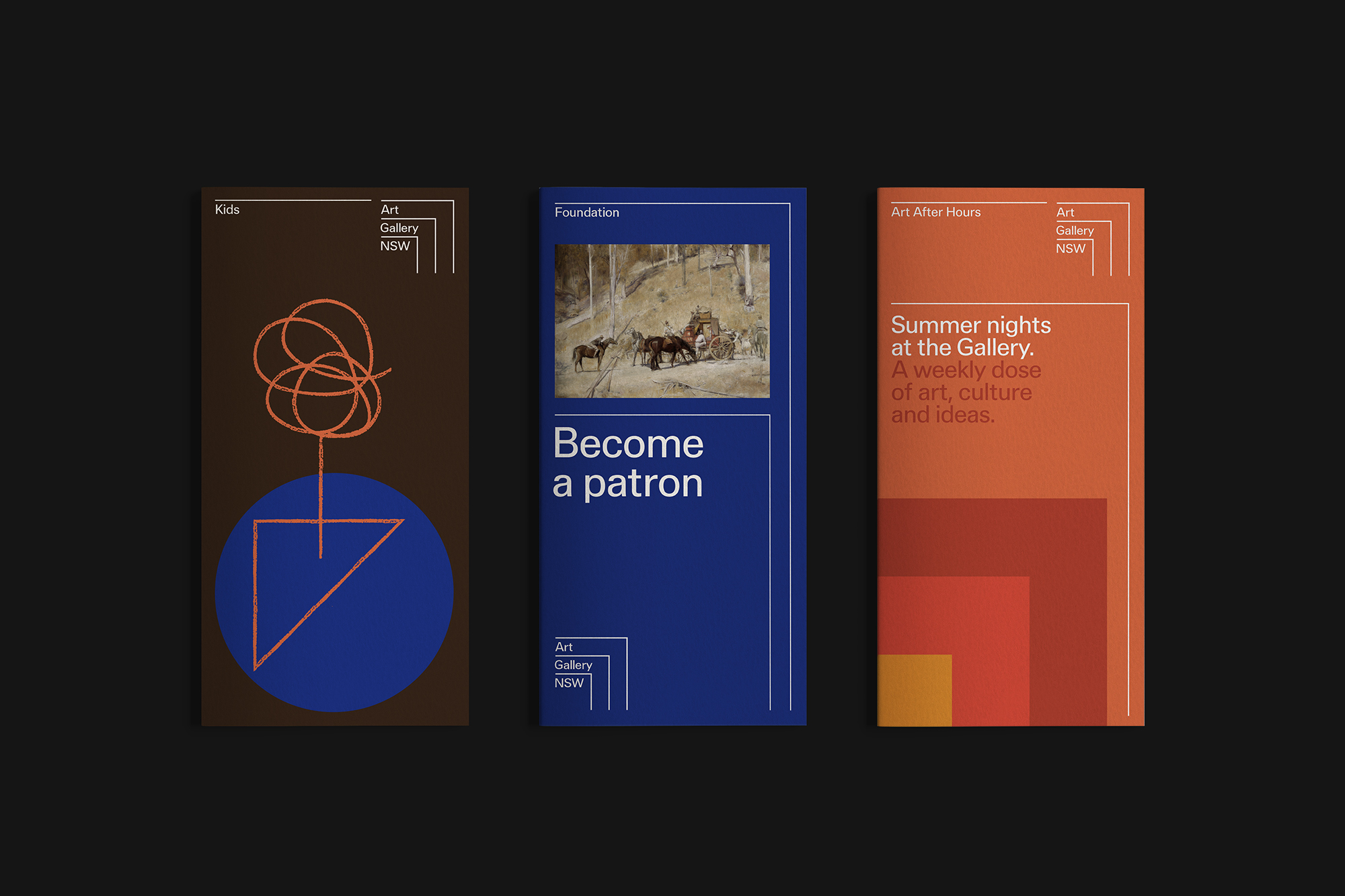 Brand identity and print guides for Art Gallery of NSW designed by Mucho