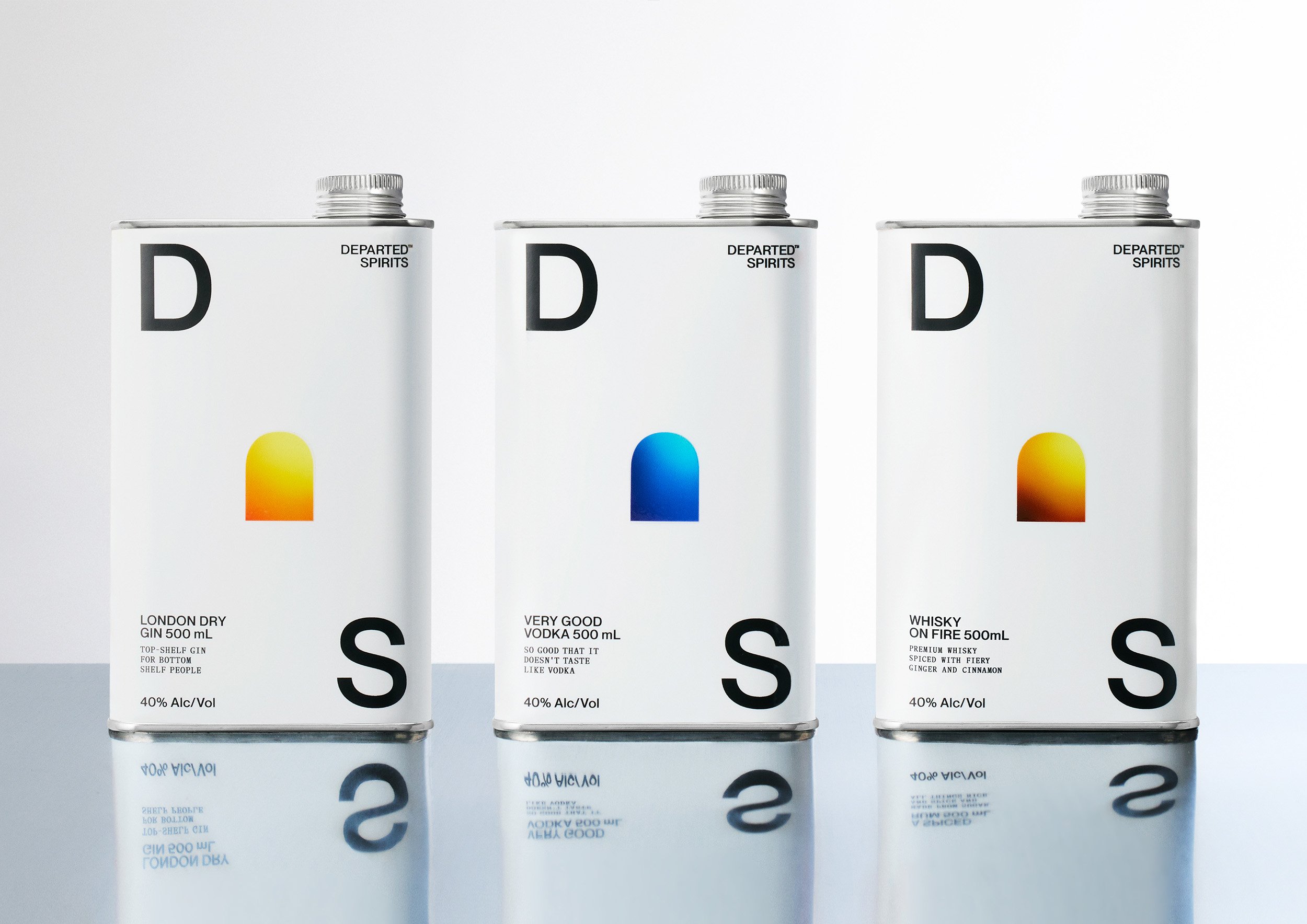 Logotype, packaging, tone of voice and art direction for gin, vodka and whisky brand Departed Spirits by New Zealand-based Marx Design.