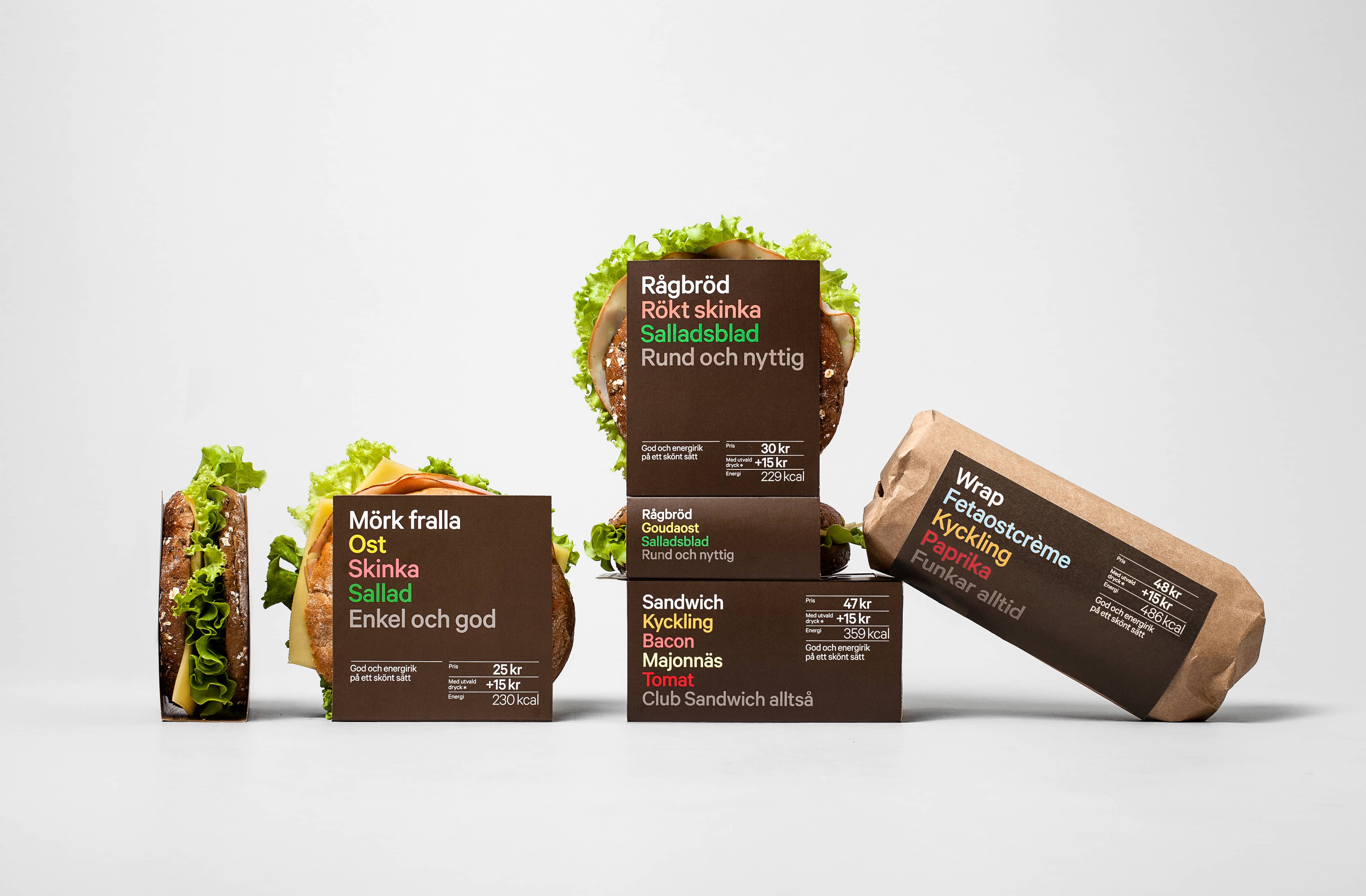 Sandwich, salad and wrap packaging designed by BVD for 7-Eleven Sweden