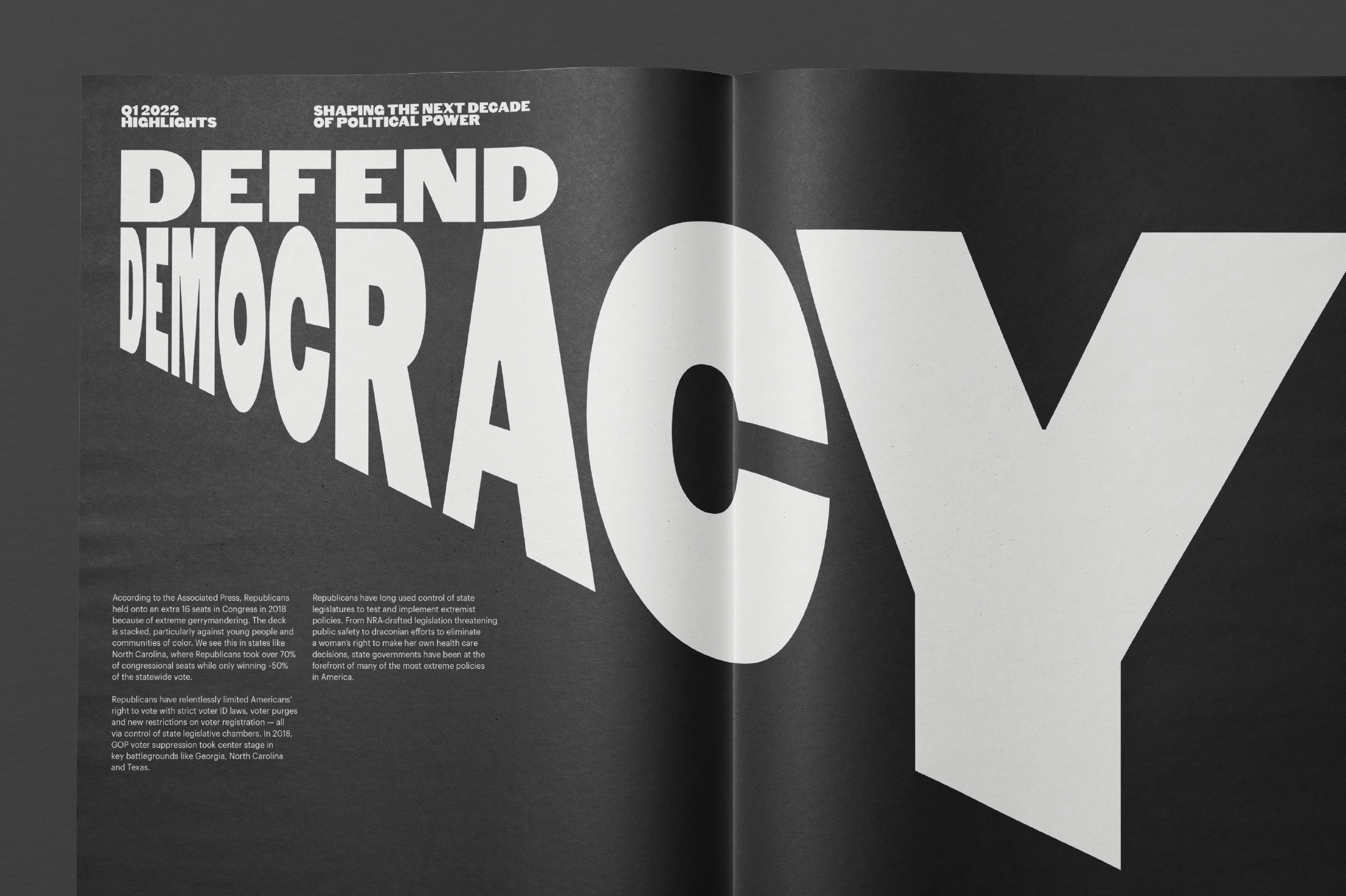 Visual identity and print for political action committee Forward Majority designed by New York-based studio Order