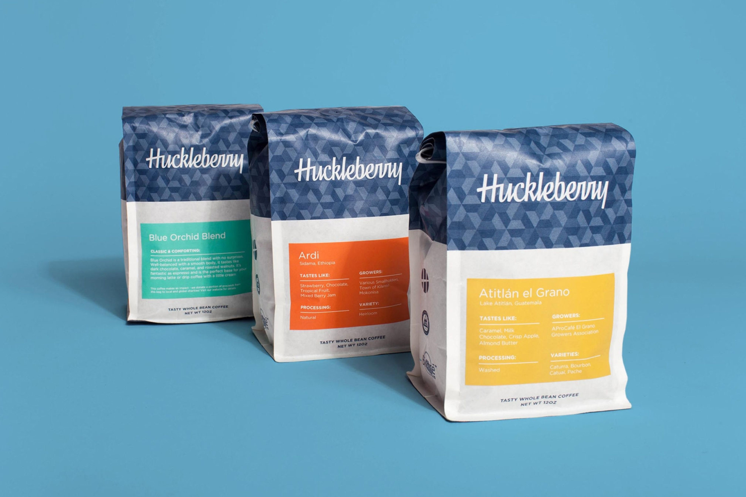 New packaging for Colorado coffee roaster Huckleberry by Mast