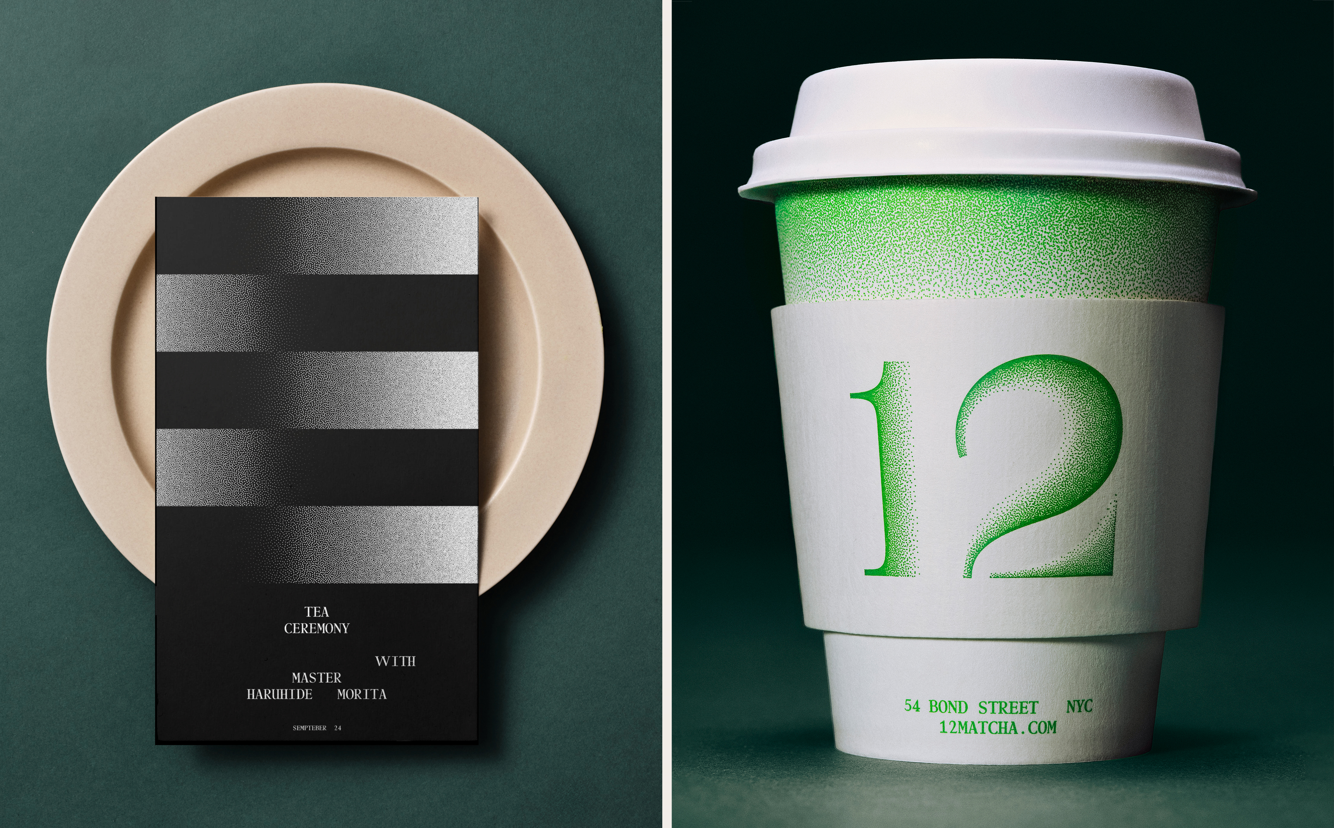 Motion logo, packaging, interior, menus, packaging and art direction for Brooklyn based matcha tea shop 12 designed by Base