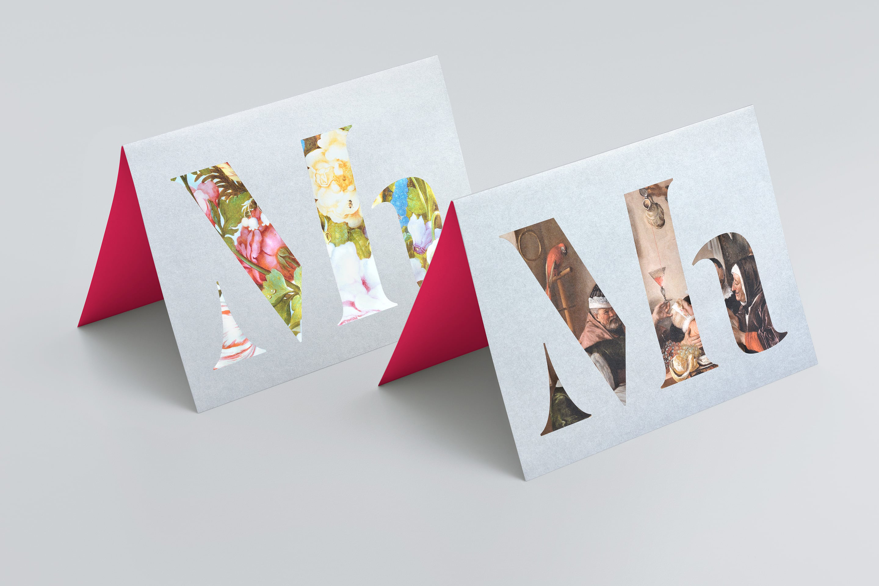 Monogram and print with metallic paper and spot colour detail designed by Dumbar for art museum Mauritshuis