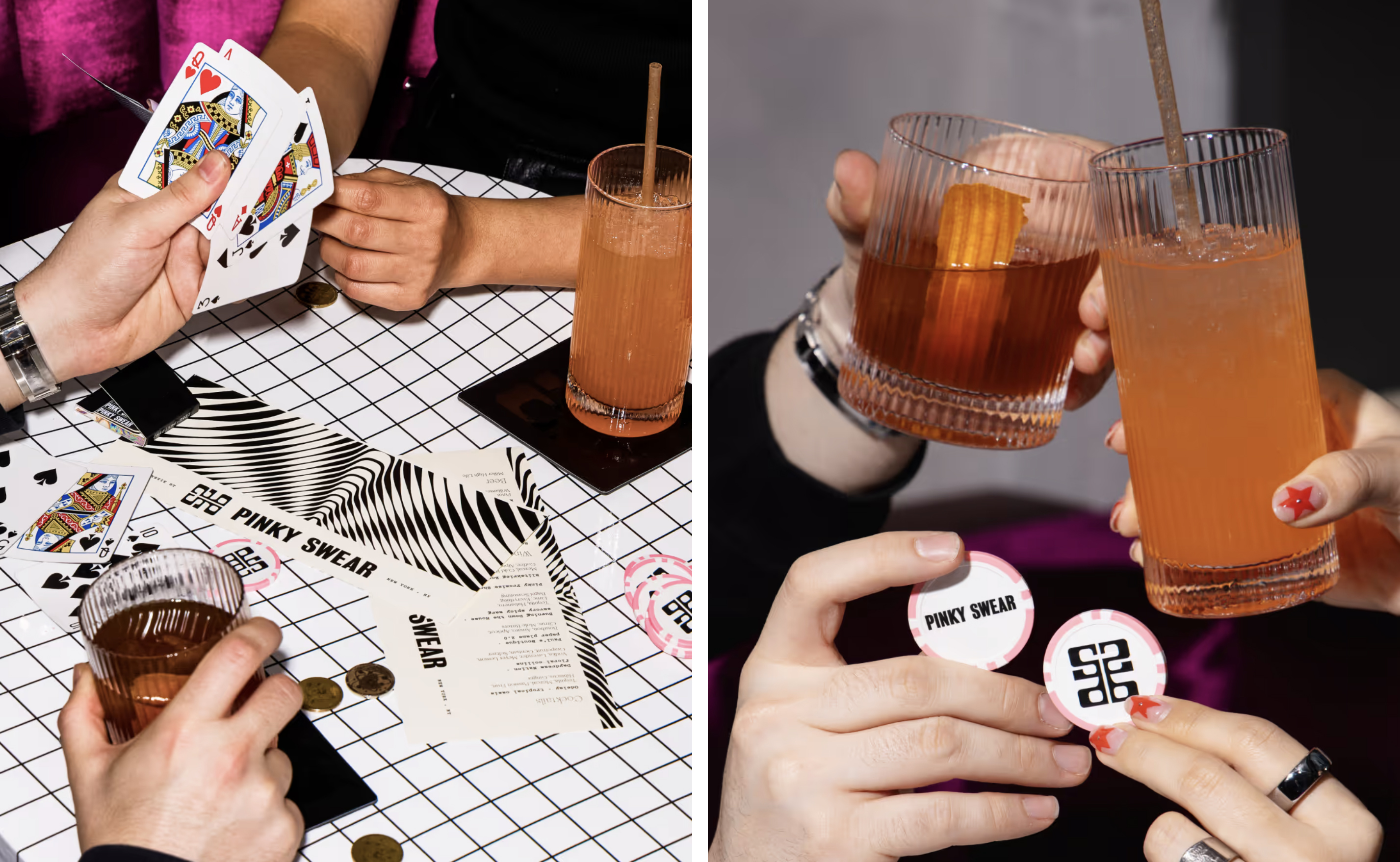Monogram, menus, social posts and motion graphics by The Working Assembly for Manhattan bar Pinky Swear