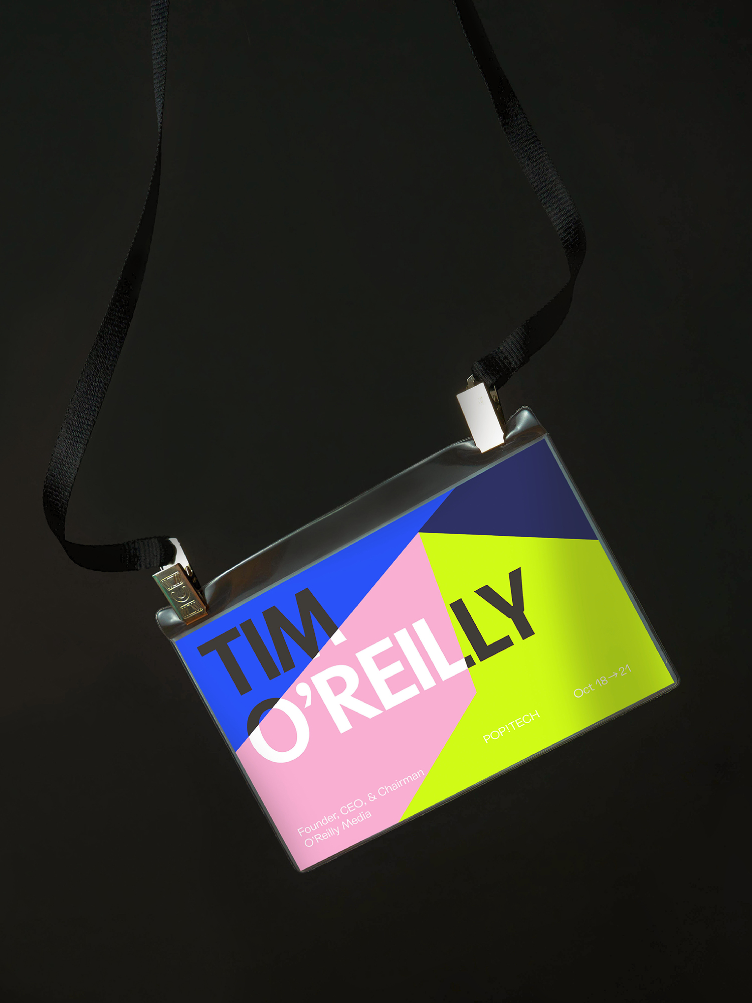 Graphic identity and lanyard designed by Collins for annual conference PopTech