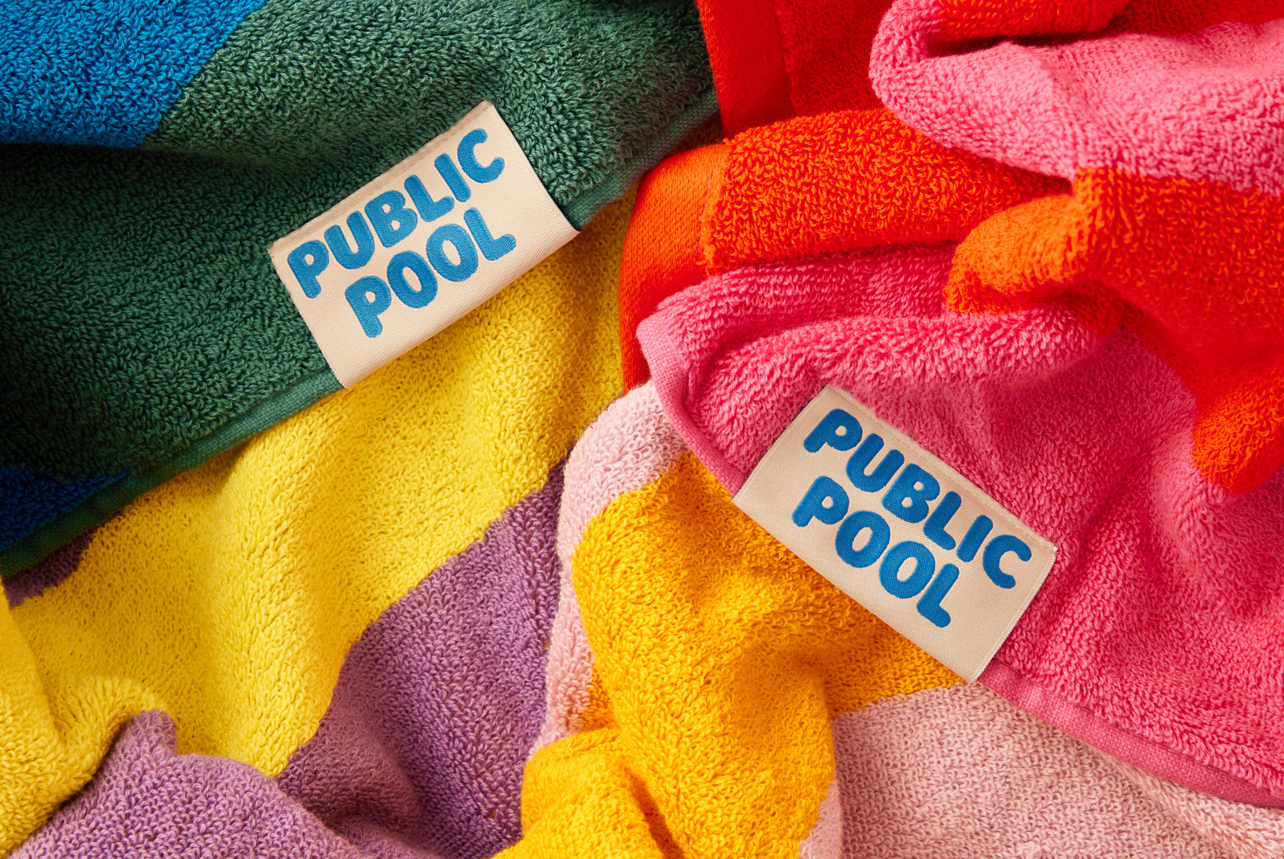 Logotype, branding, social assets, website and packaging for pool-side product brand Public Pool designed by Perky Bros.