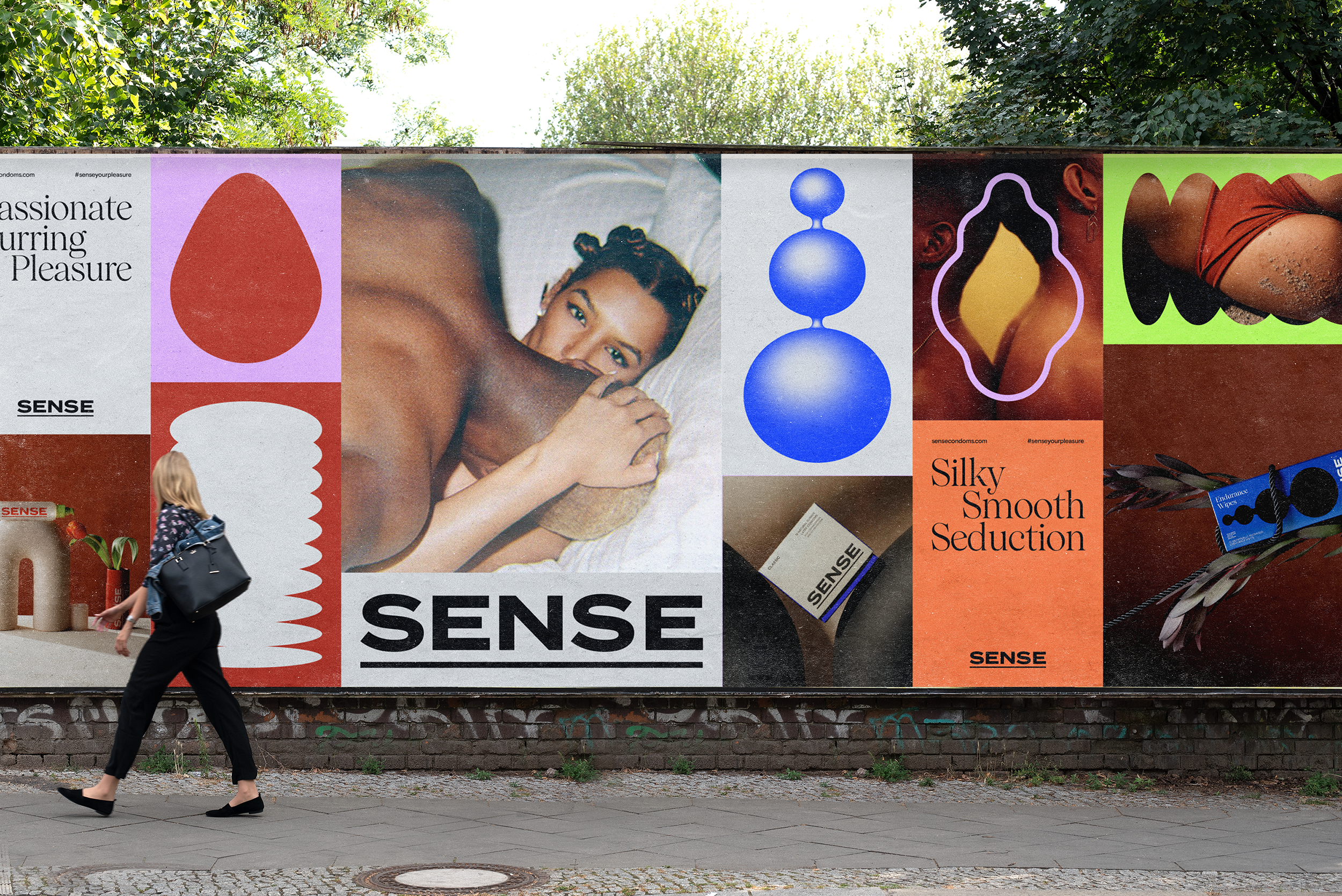 Logotype, packaging, posters and social media assets designed by Buck for sexual wellness brand Sense.