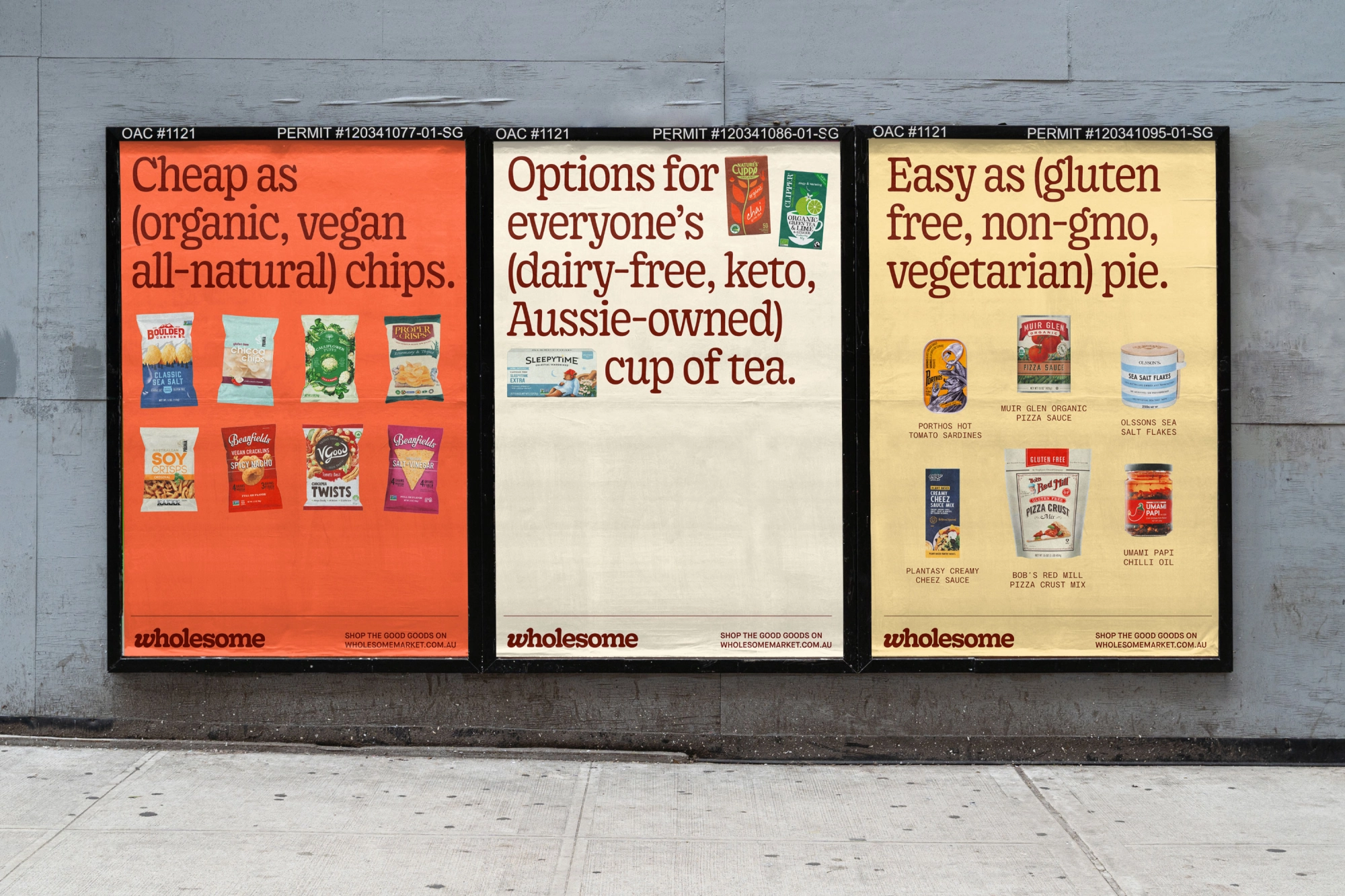 Art direction, copywriting and poster design for Australian online grocer Wholesome designed by Universal Favourite