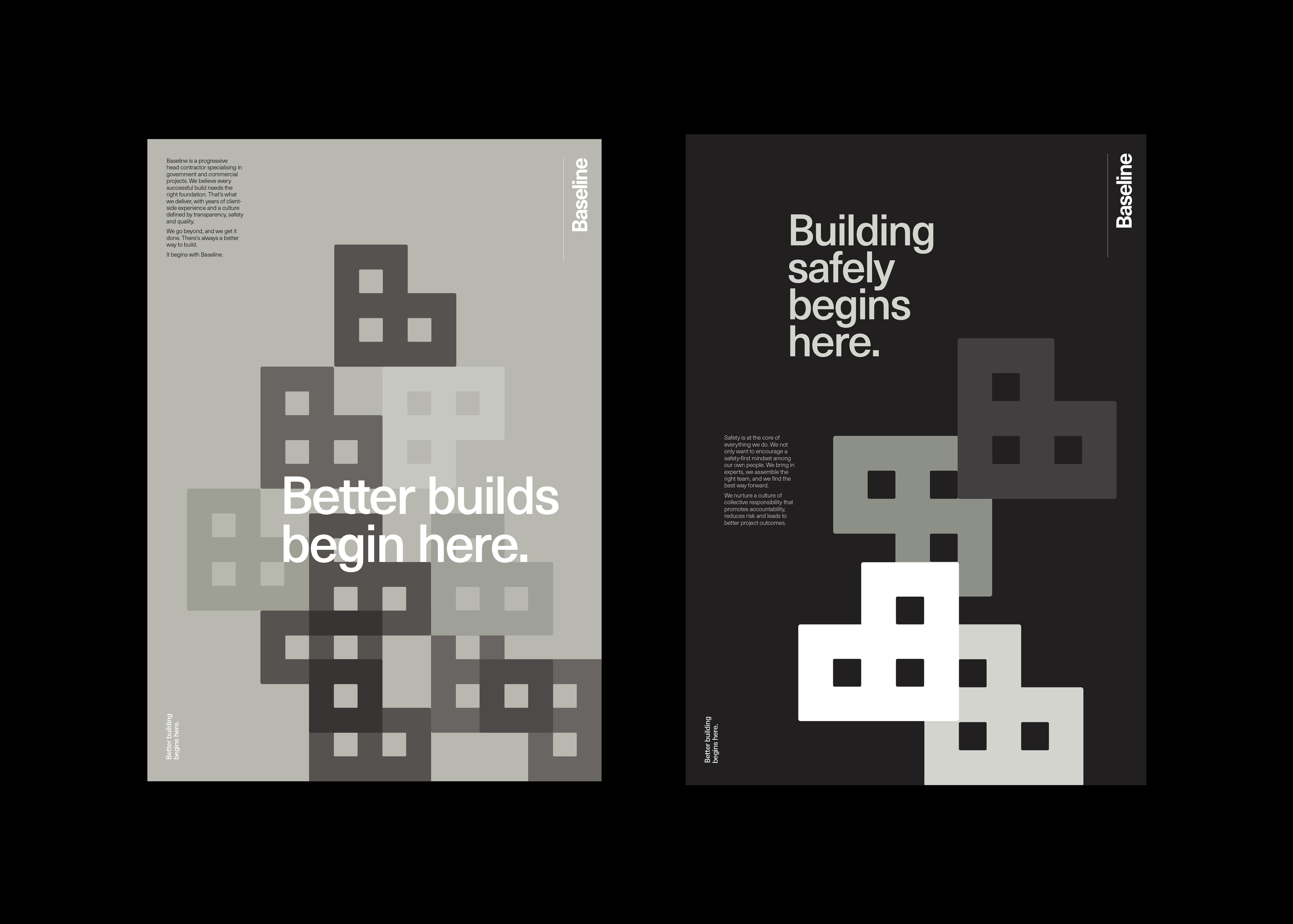 Logo, visual identity and website designed by Australian studio Garbett for government and commercial builder Baseline. Reviewed by Richard Baird for BP&O.