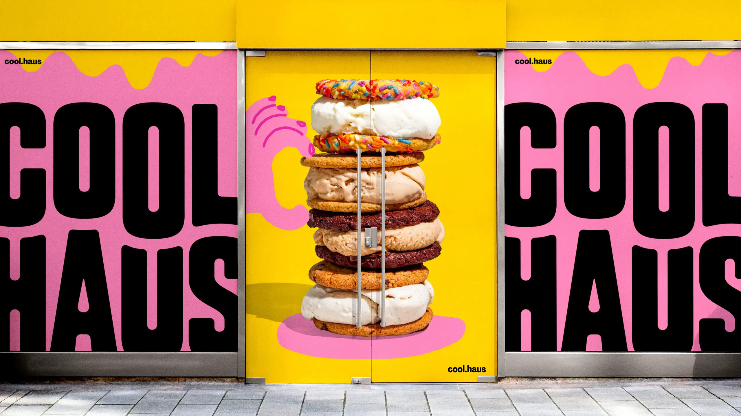 Logotype, illustration, packaging, motion graphics and digital design by &Walsh for dairy free ice cream brand Coolhaus