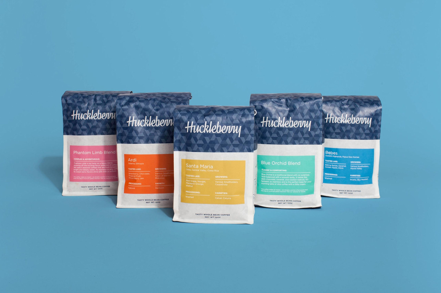 New packaging for Colorado coffee roaster Huckleberry by Mast