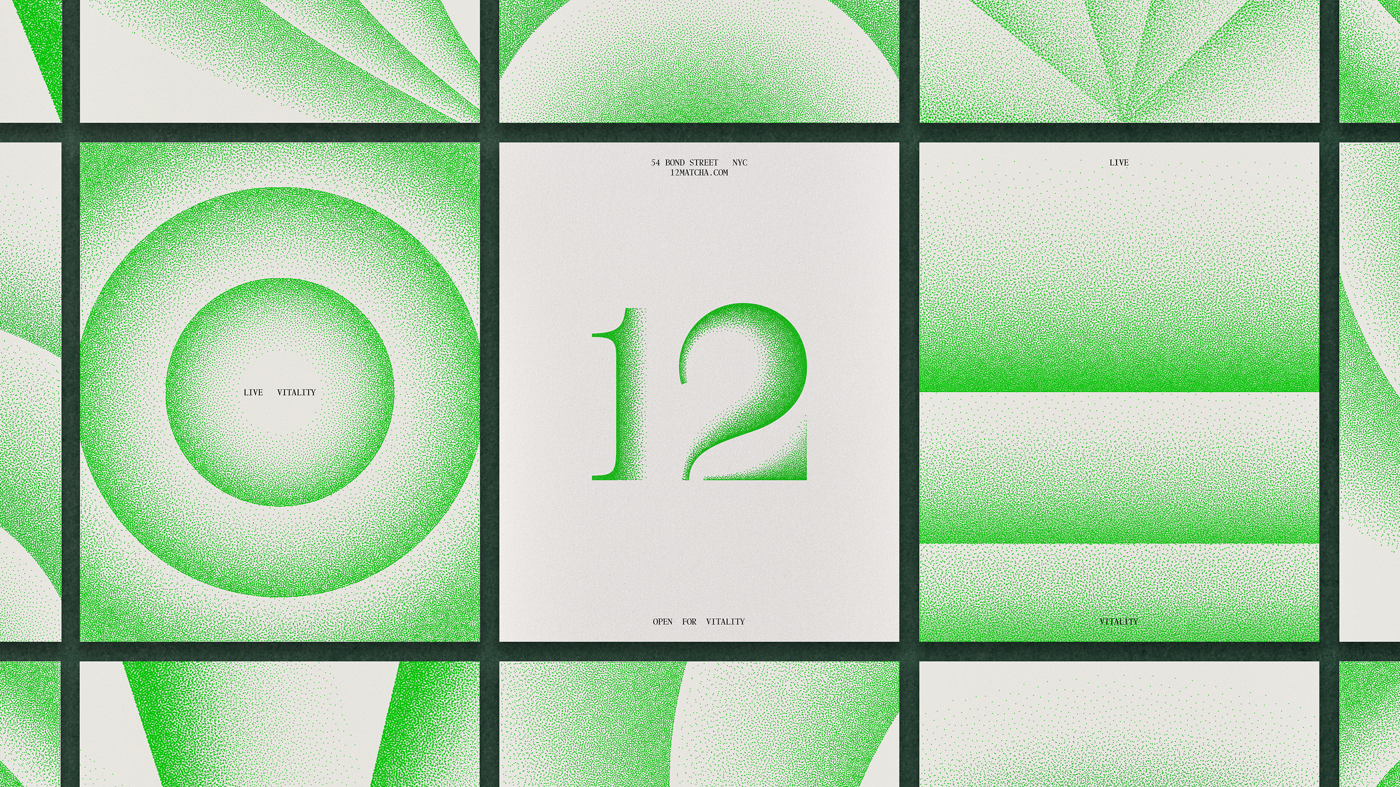 Motion logo, packaging, interior, menus, packaging and art direction for Brooklyn based matcha tea shop 12 designed by Base