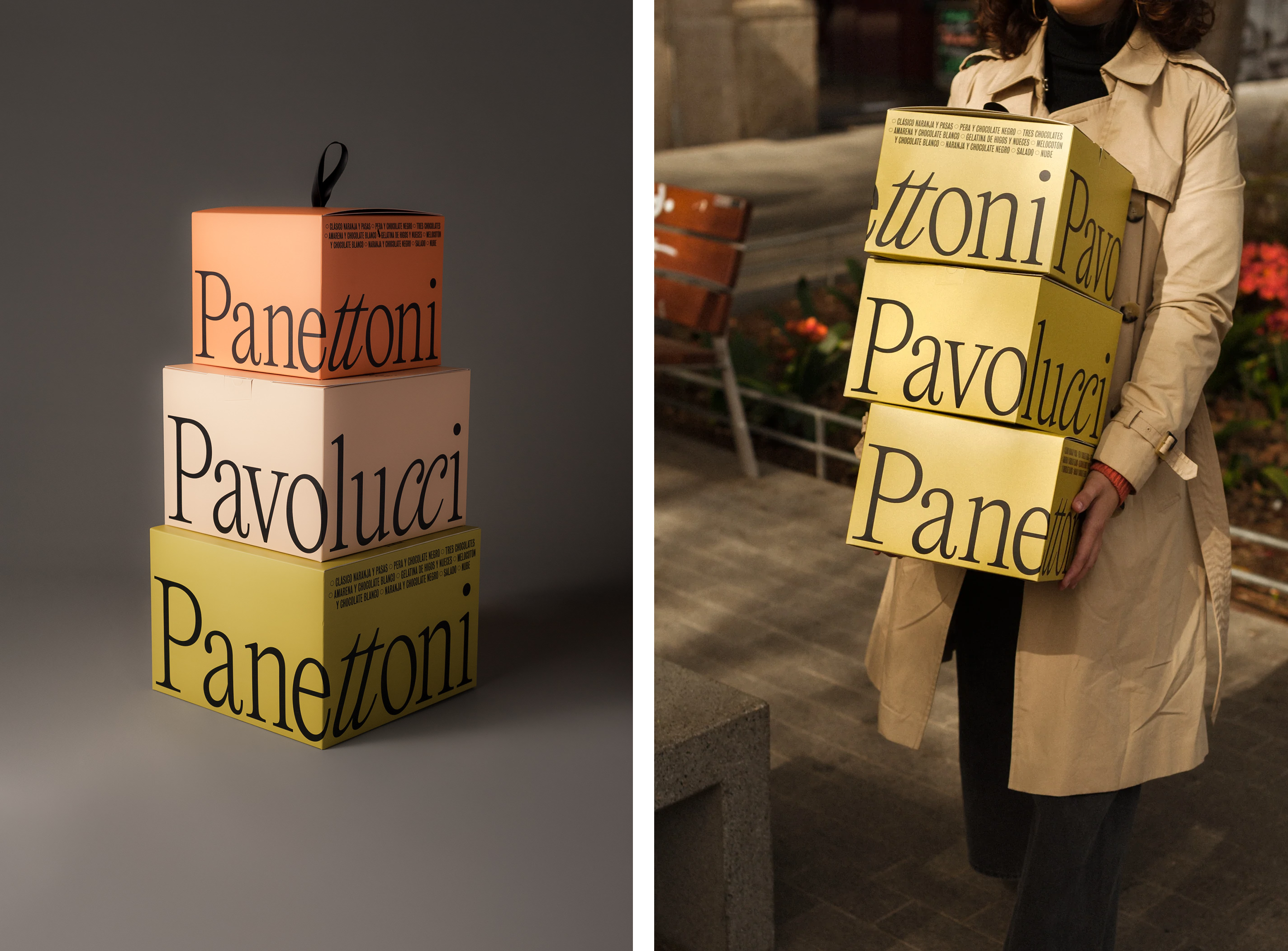 Brand identity, packaging and signage by Requena for Spanish panettone brand Panettoni Pavolucci