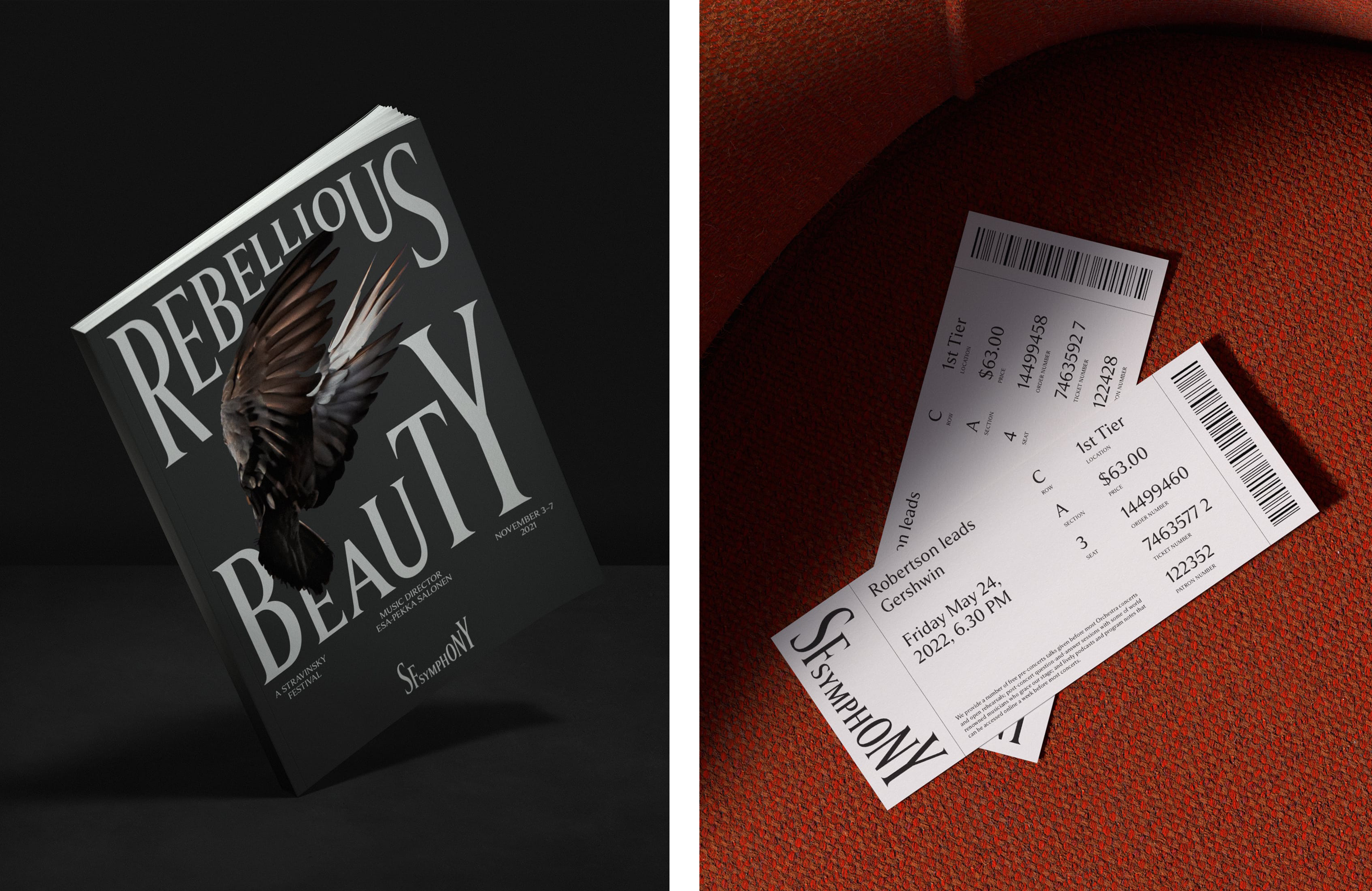 Brochure and branded tickets designed by Collins for San Francisco Symphony