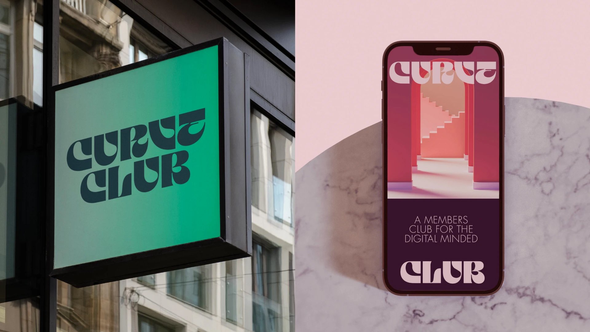 New logotype and visual identity for luxury private members club Curve Club designed by Wildish & Co. 