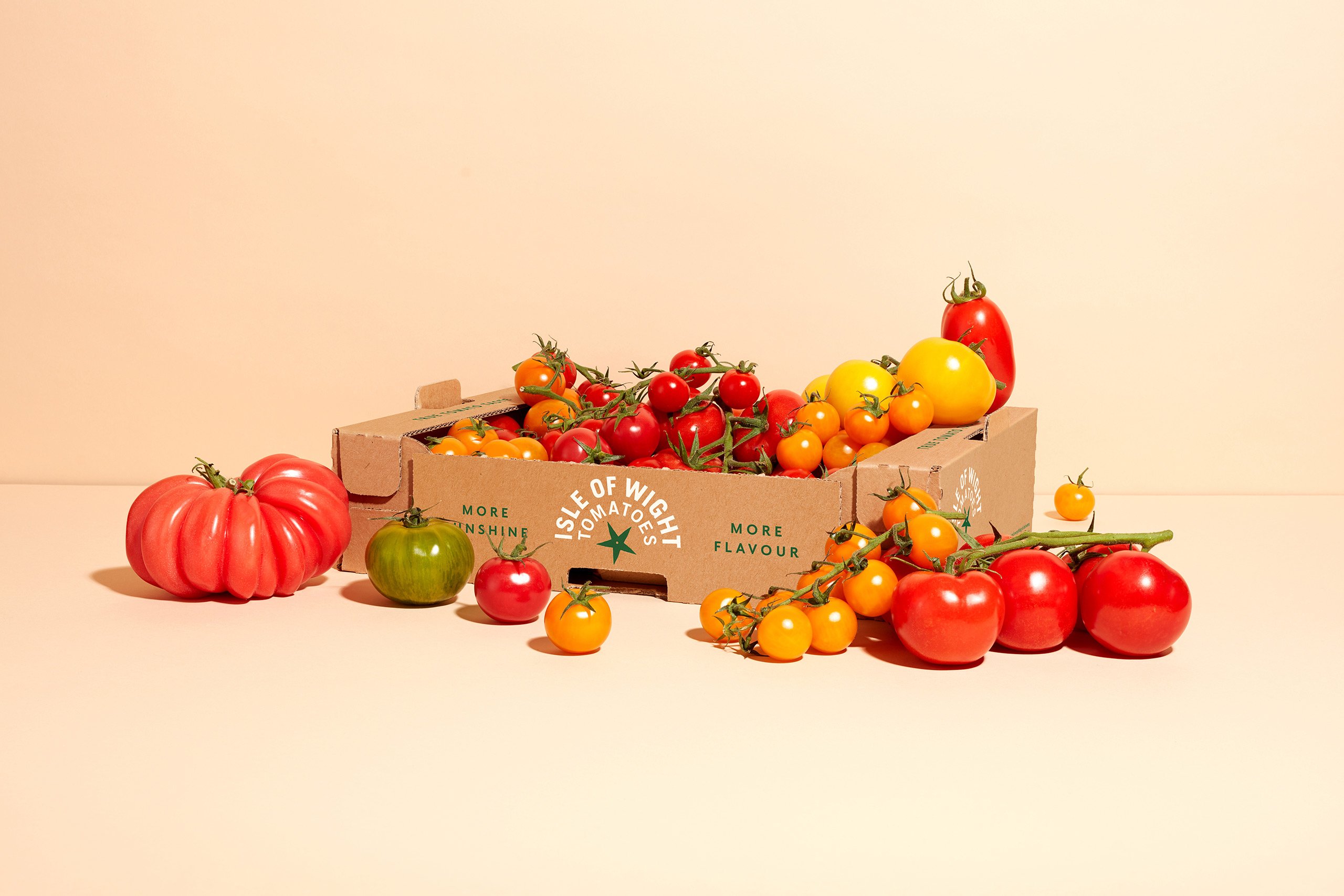 Logo, branding and packaging design by London-based B&B Studio for Isle of Wight Tomatoes. 