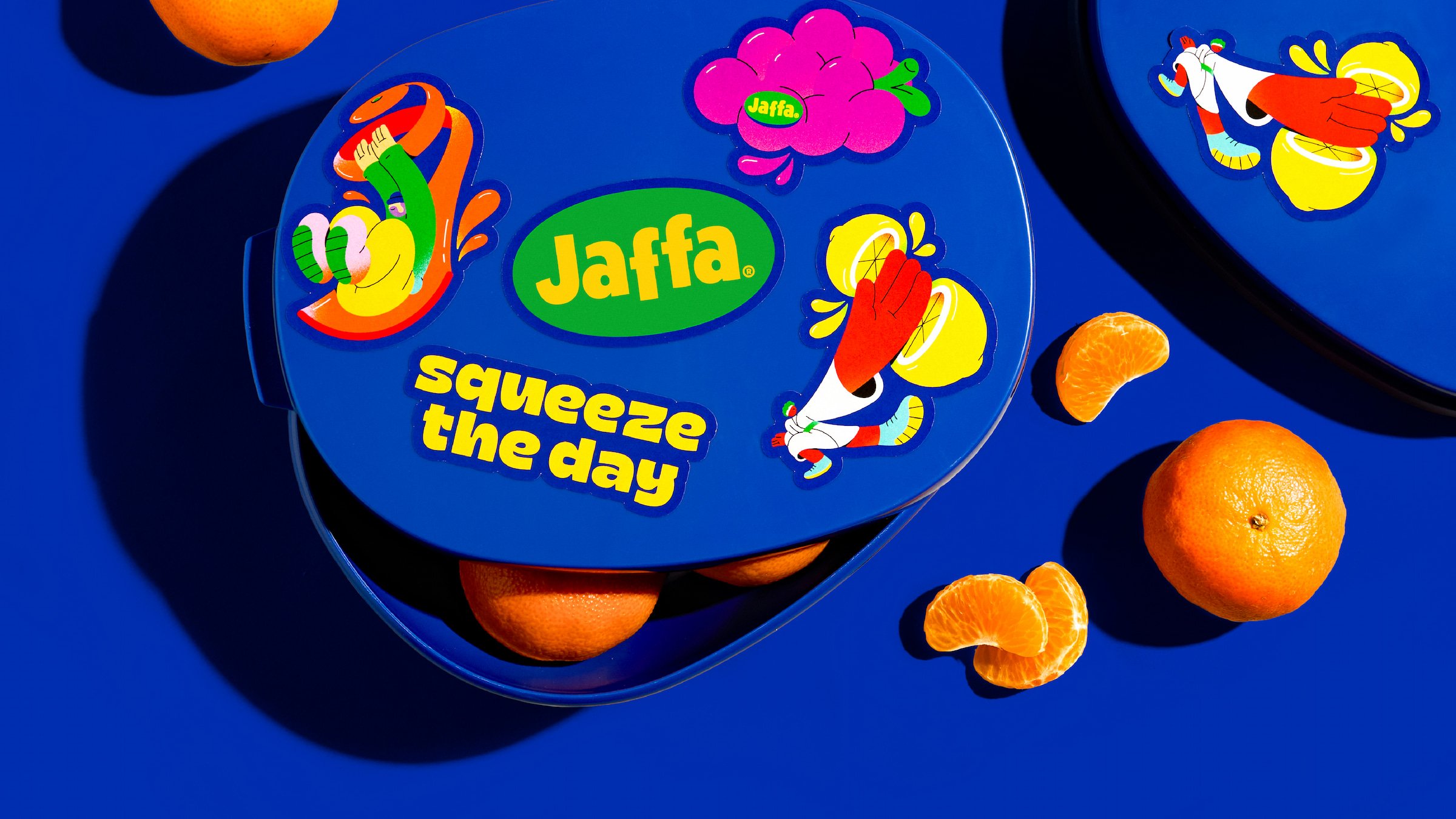 Logo, illustration, packaging, merchandise and website for fruit company Jaffa designed by Earthling