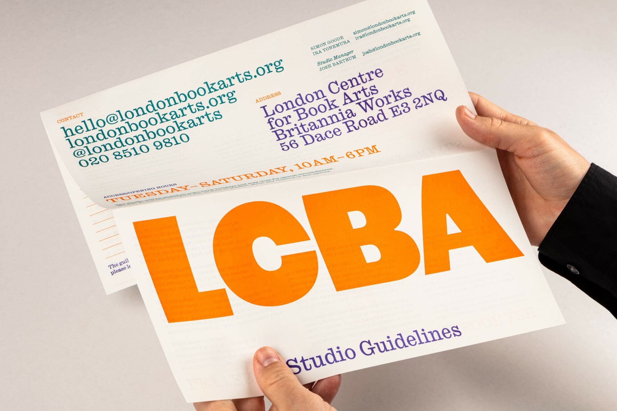 Newsprint flyer design for the London Centre for Book Arts designed by Studio Bergini