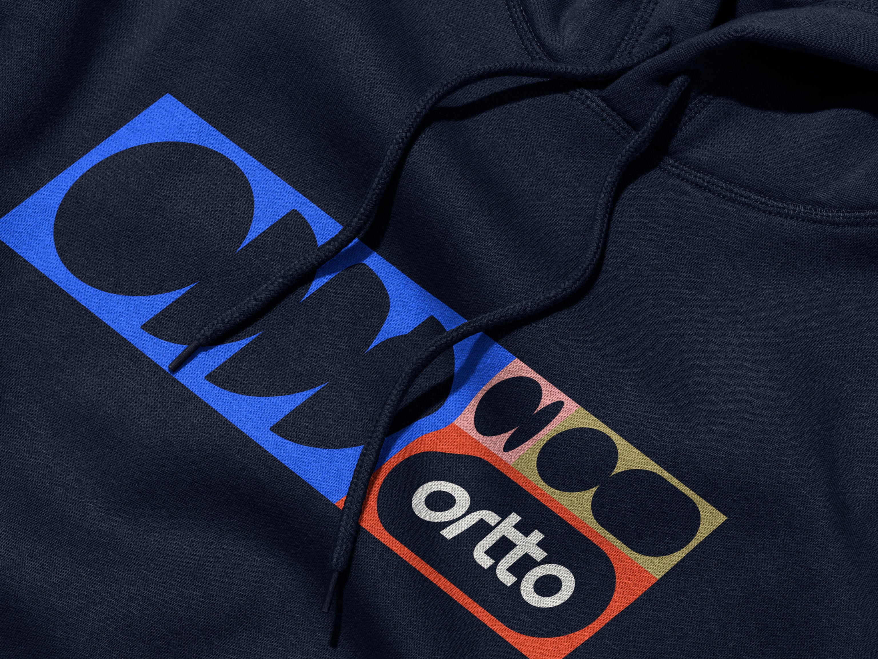 New logotype, brand identity and branded hoody for automation, analytics and customer journey company Ortto designed by Christopher Doyle & Co