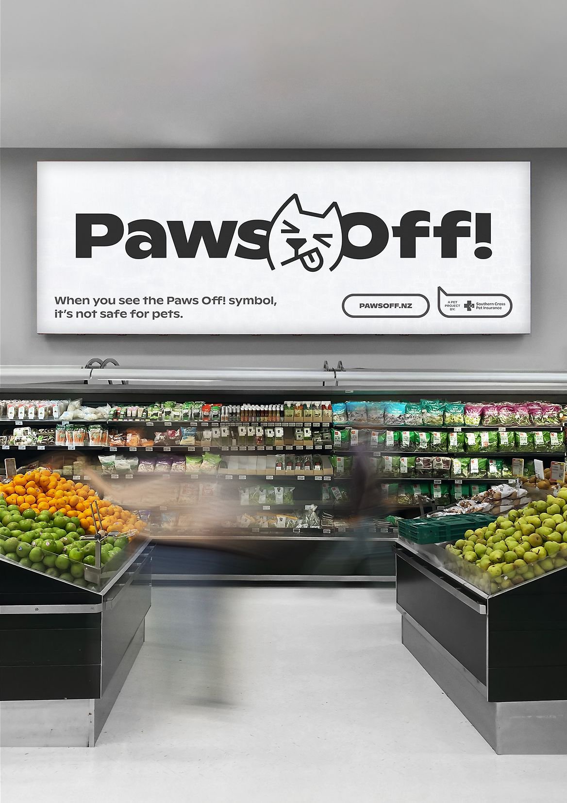 Logo and visual identity for pet food safety campaign and labelling initiative Paws Off! designed by Seachange Studio. 