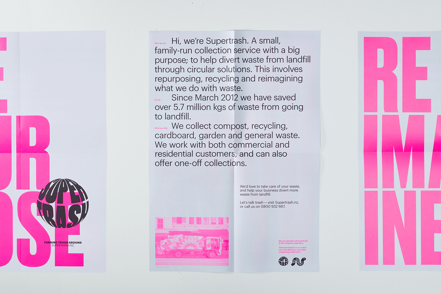 Logo design and mailer by Seachange for refuse collection and reuse company Supertrash