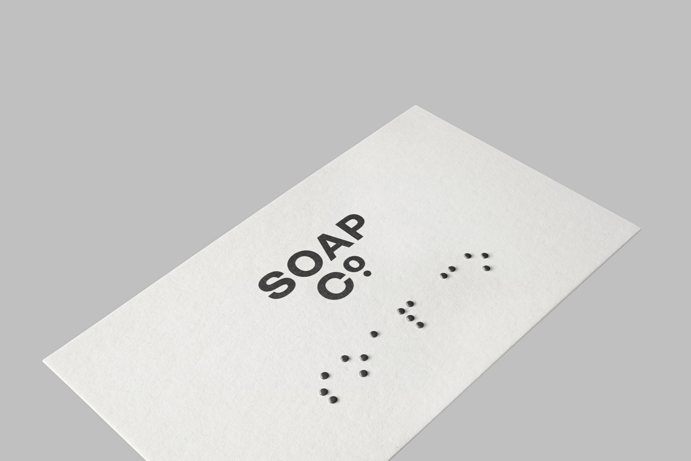 Brand identity design and braille business cards by UK based graphic design studio Paul Balford Ltd. for luxury hand made soap business the Soap Co. 