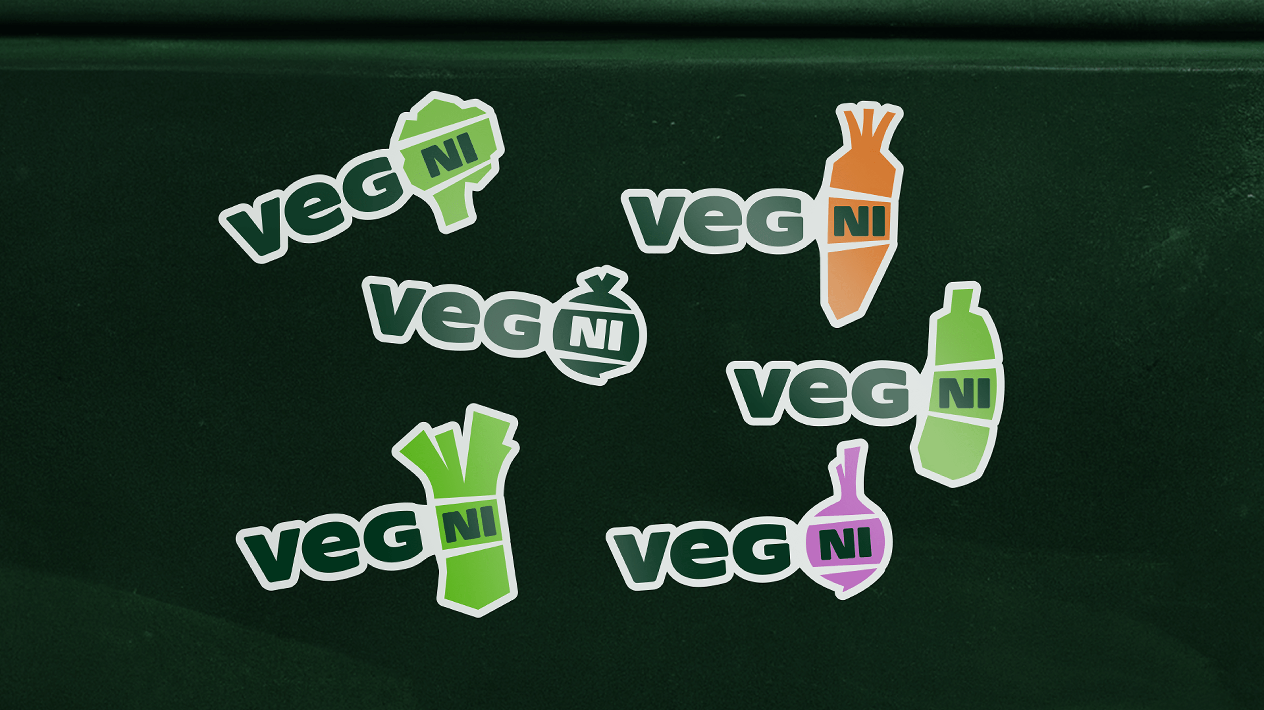 Brand identity and stickers by Jack Renwick Studio for Northern Irish farming cooperative Veg NI