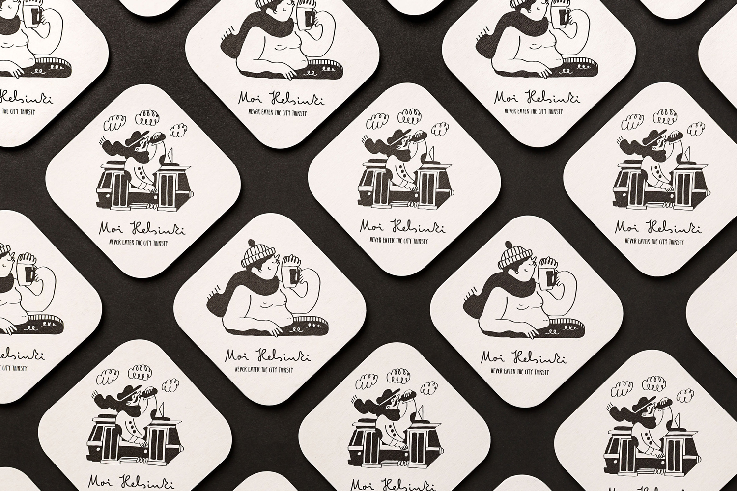Beer mats and coasters for bar Moi Helsinki designed by Bond, Finland