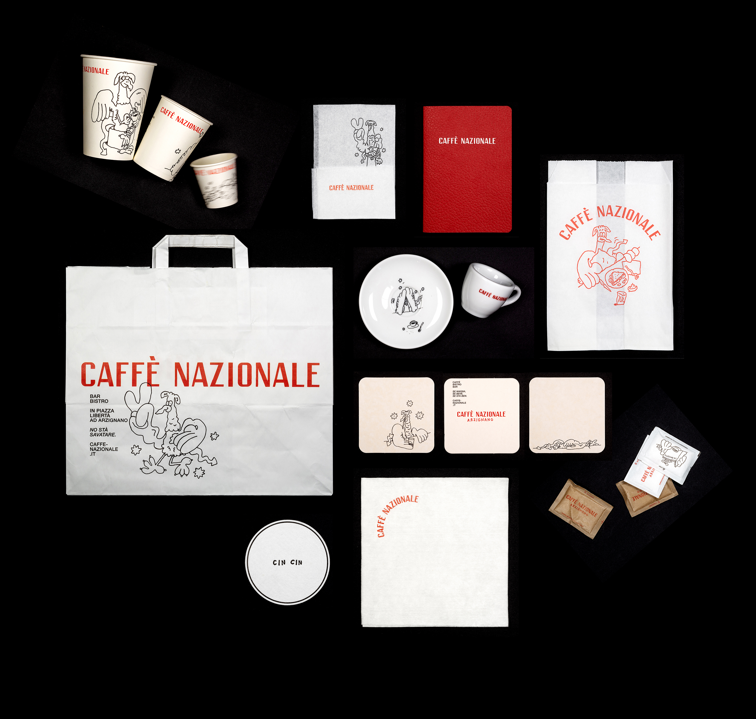 CaffeNazionale Studio Mut branding identity logo wordmark BPO review print cups merch bags