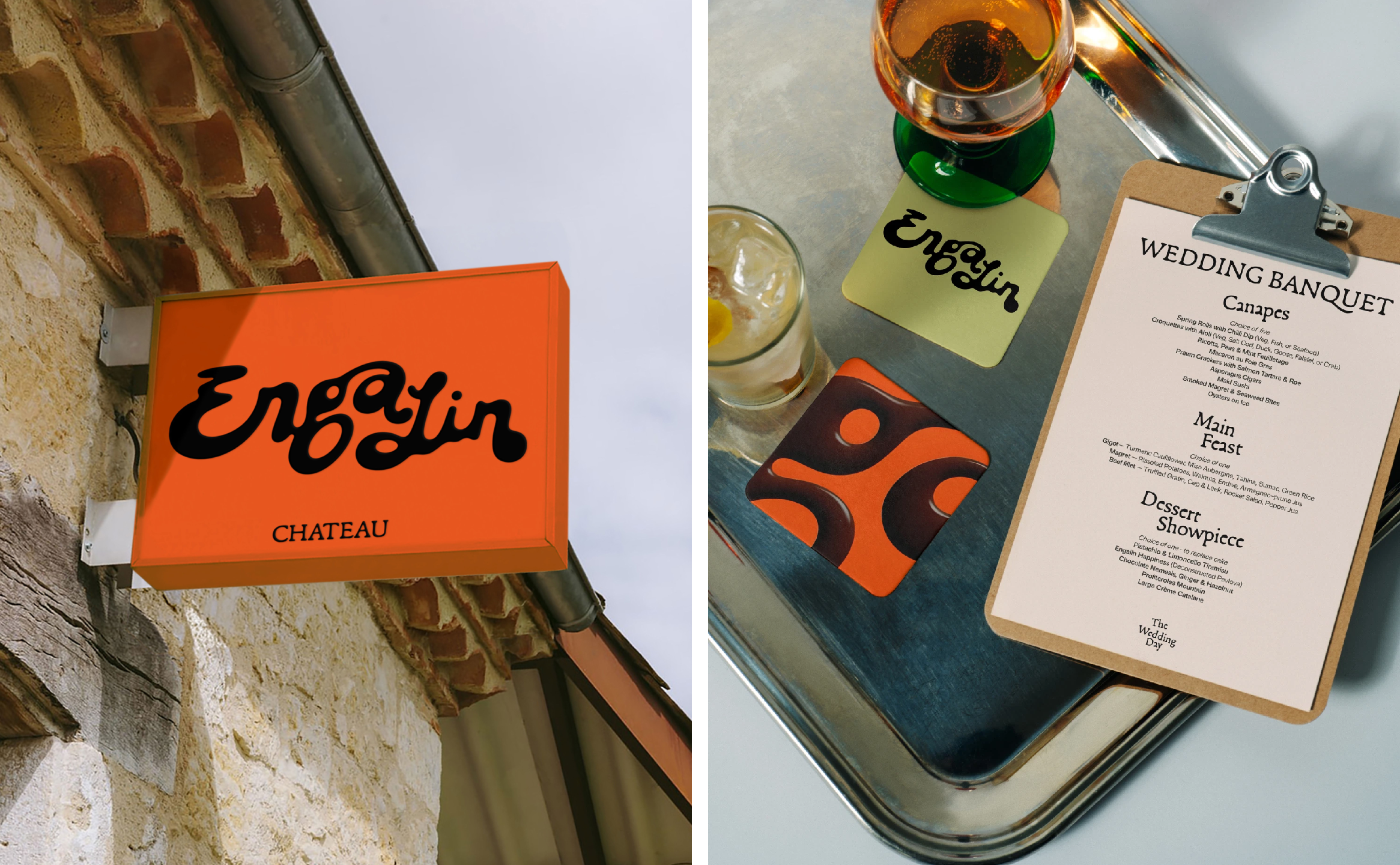 Chateau Engalin Pentagram brand identity design bpo review logo typography wordmark photography sign coaster photography