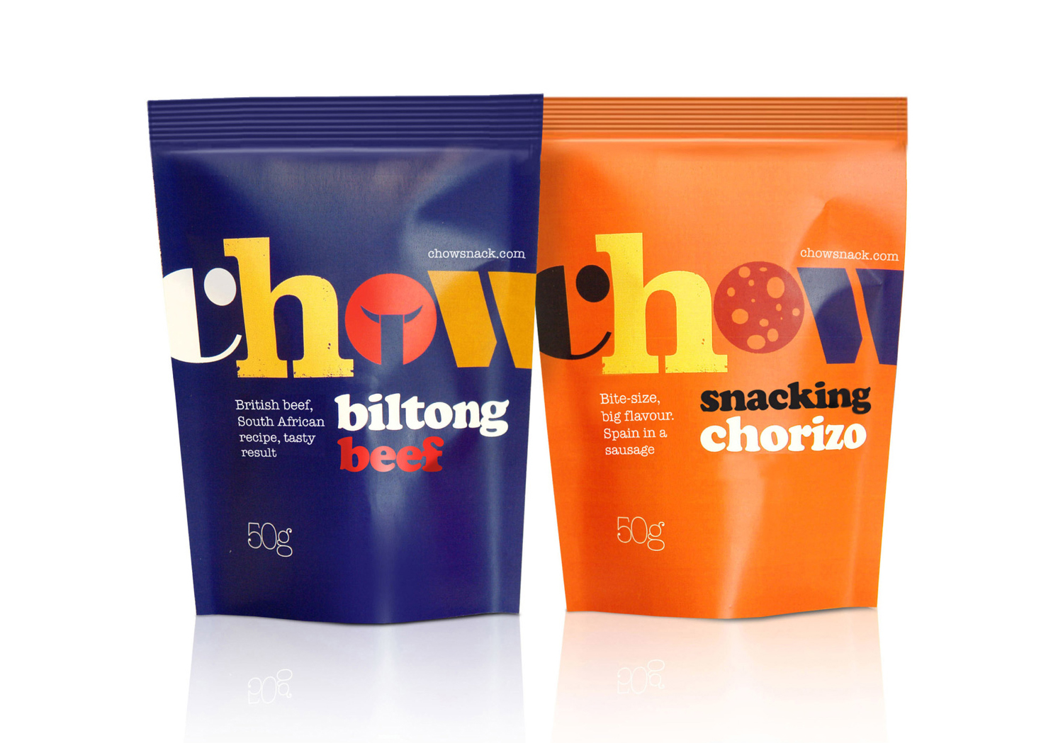 Packaging for UK based snack food brand Chow created by Studio h