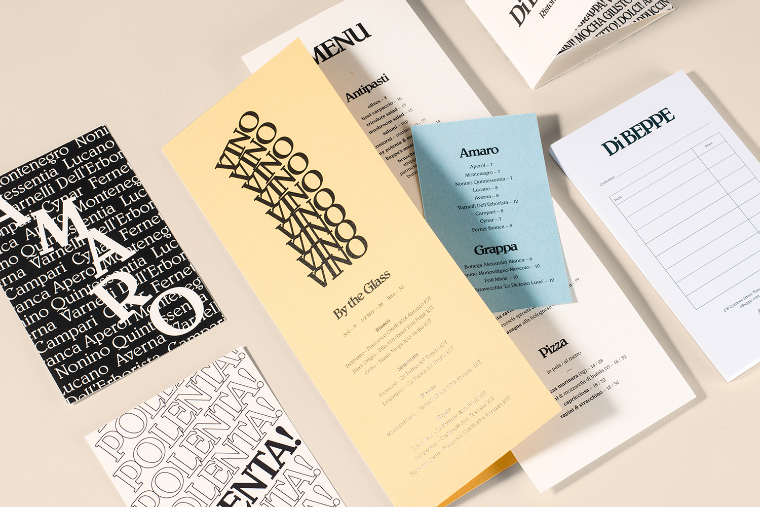 Logo and graphic identity for Italian cafe and restaurant Di Beppe by Glasfurd & Walker