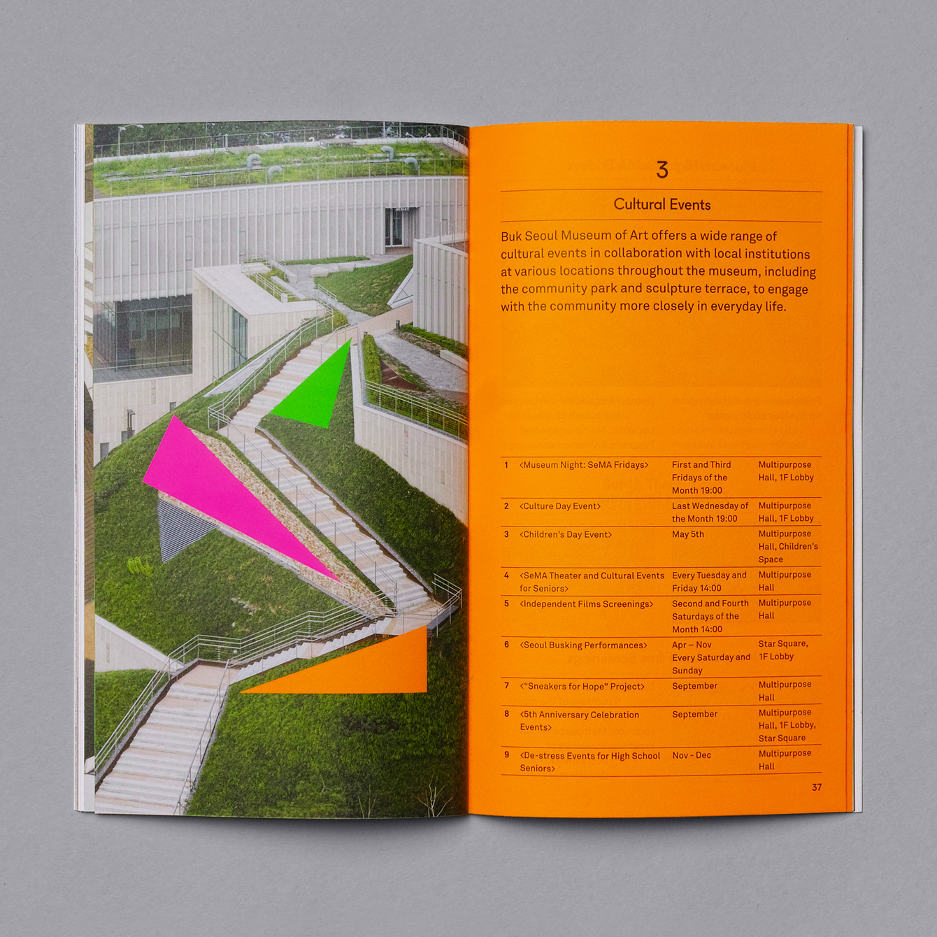 Fluorescent Colour In Print Design – Buk Seoul Museum of Art 2018 Season by Studio fnt