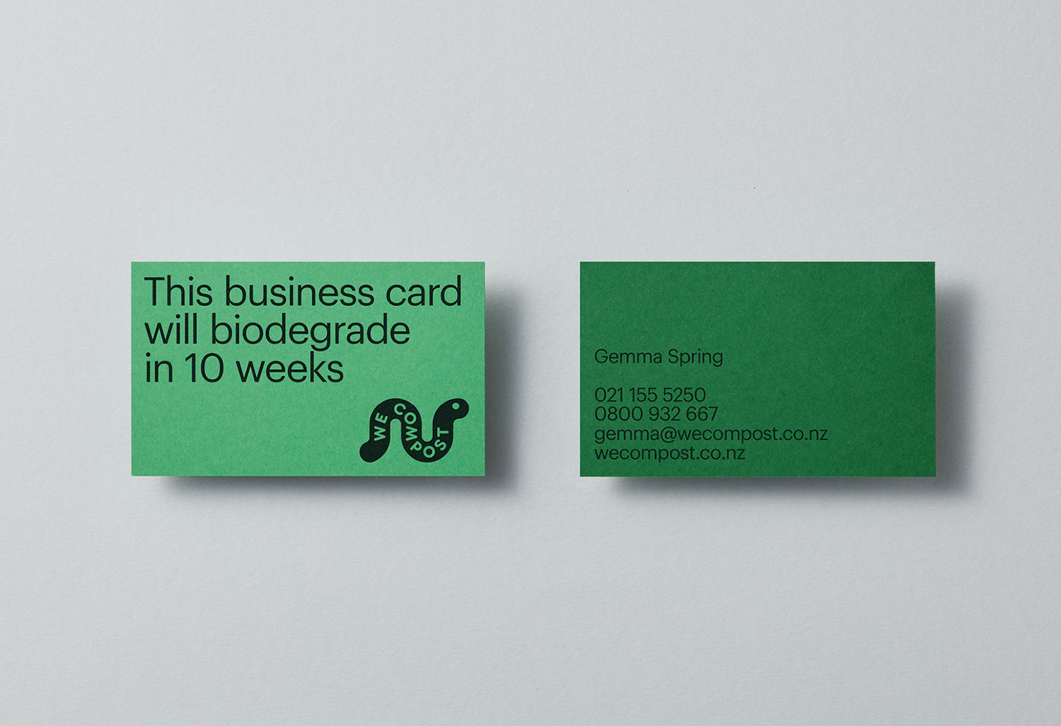 Logo and business cards designed by Seachange for leading commercial compostable waste collection service We Compost