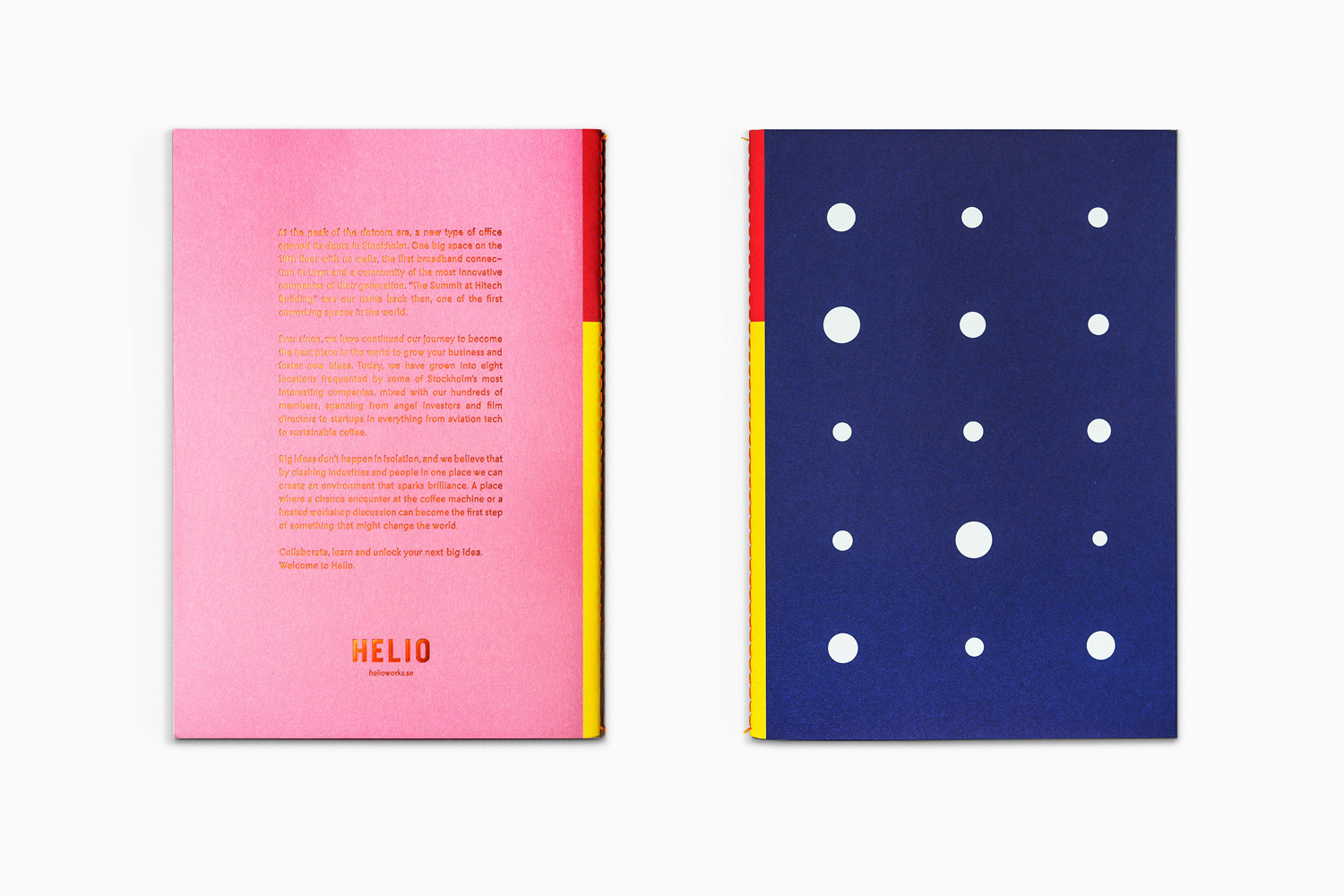 Visual identity and print by Bedow for Stockholm-based co-working space Helio