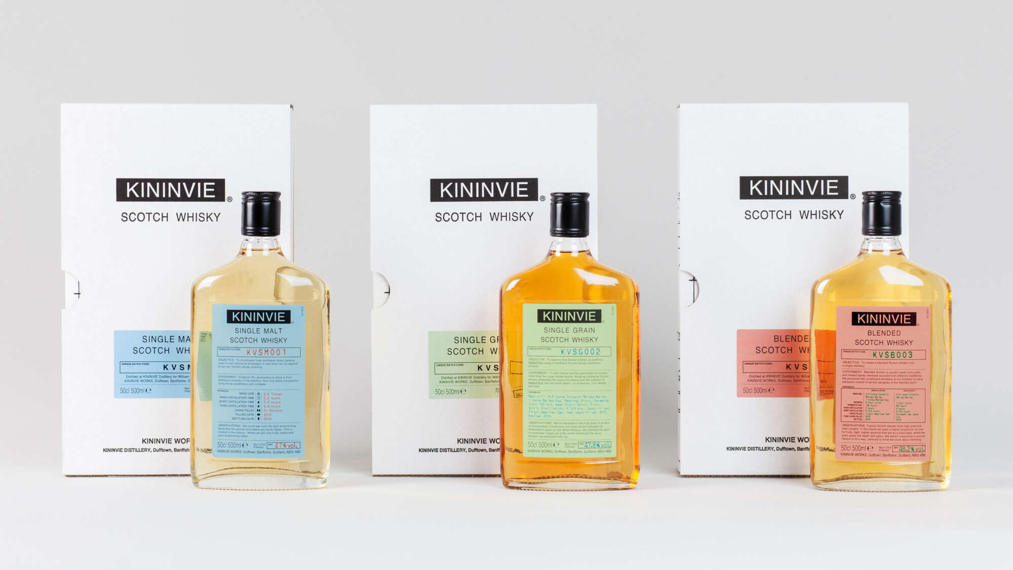 Kininvie experiemental whiskie packaging by Here Design