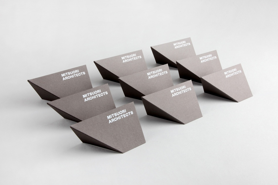 Business cards with crease and white ink detail for Mitsuori Architects designed by Hunt & Co.