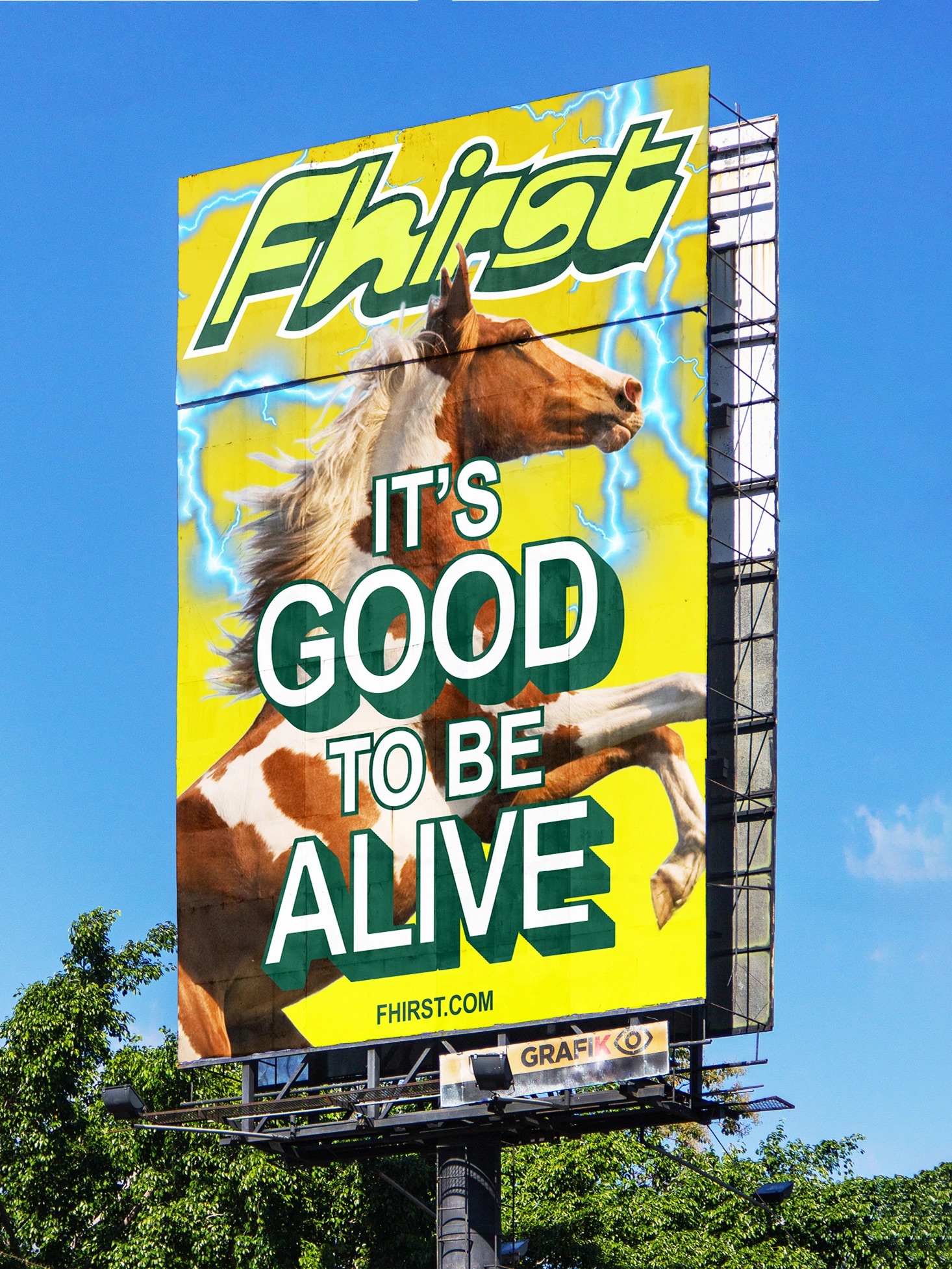 Packaging design wordmark and brand on billboard for Fhirst designed by Mother Design
