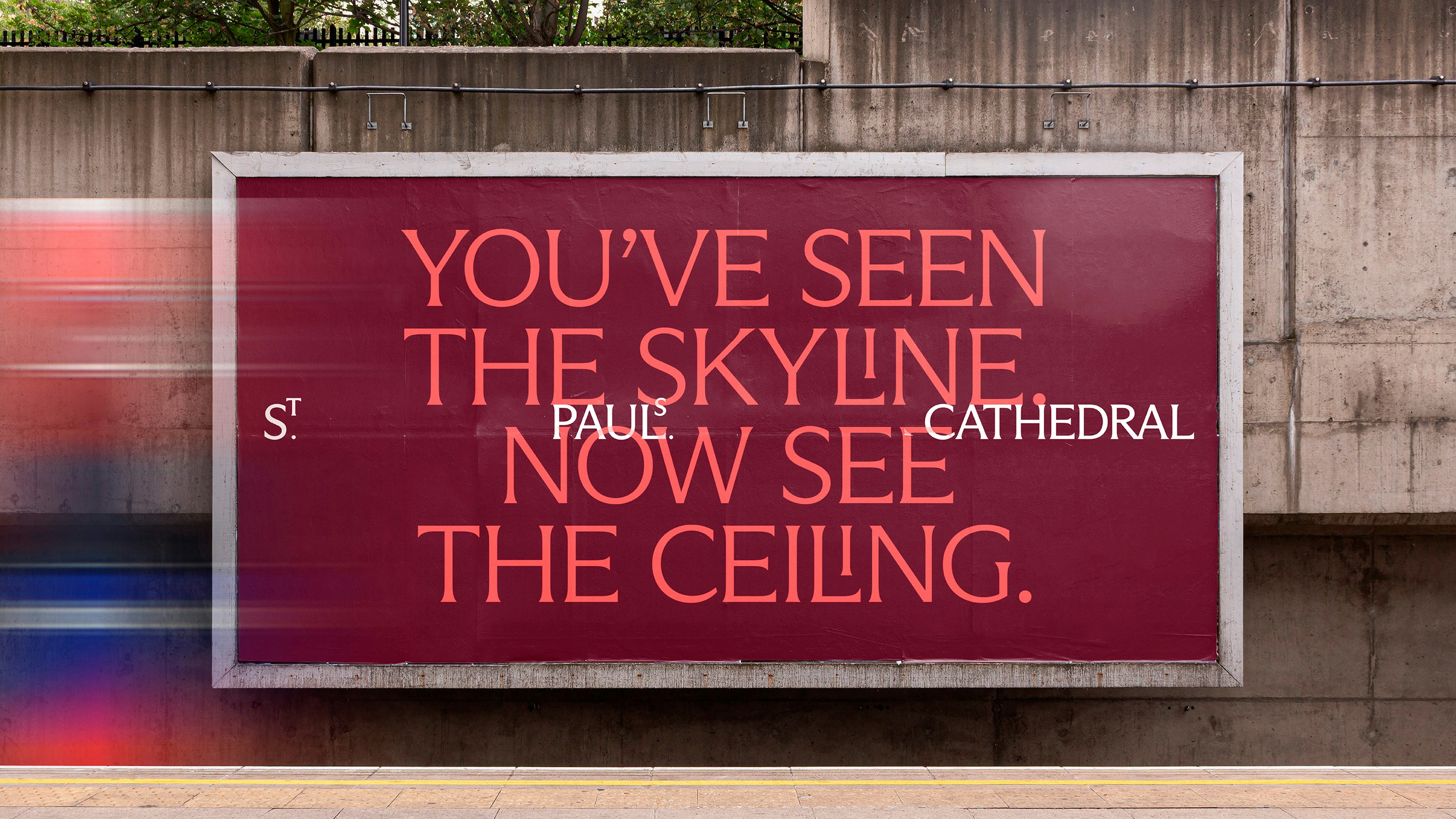 Pentagram St Pauls Cathedral identity design bpo review logo wordmark typography billboard red