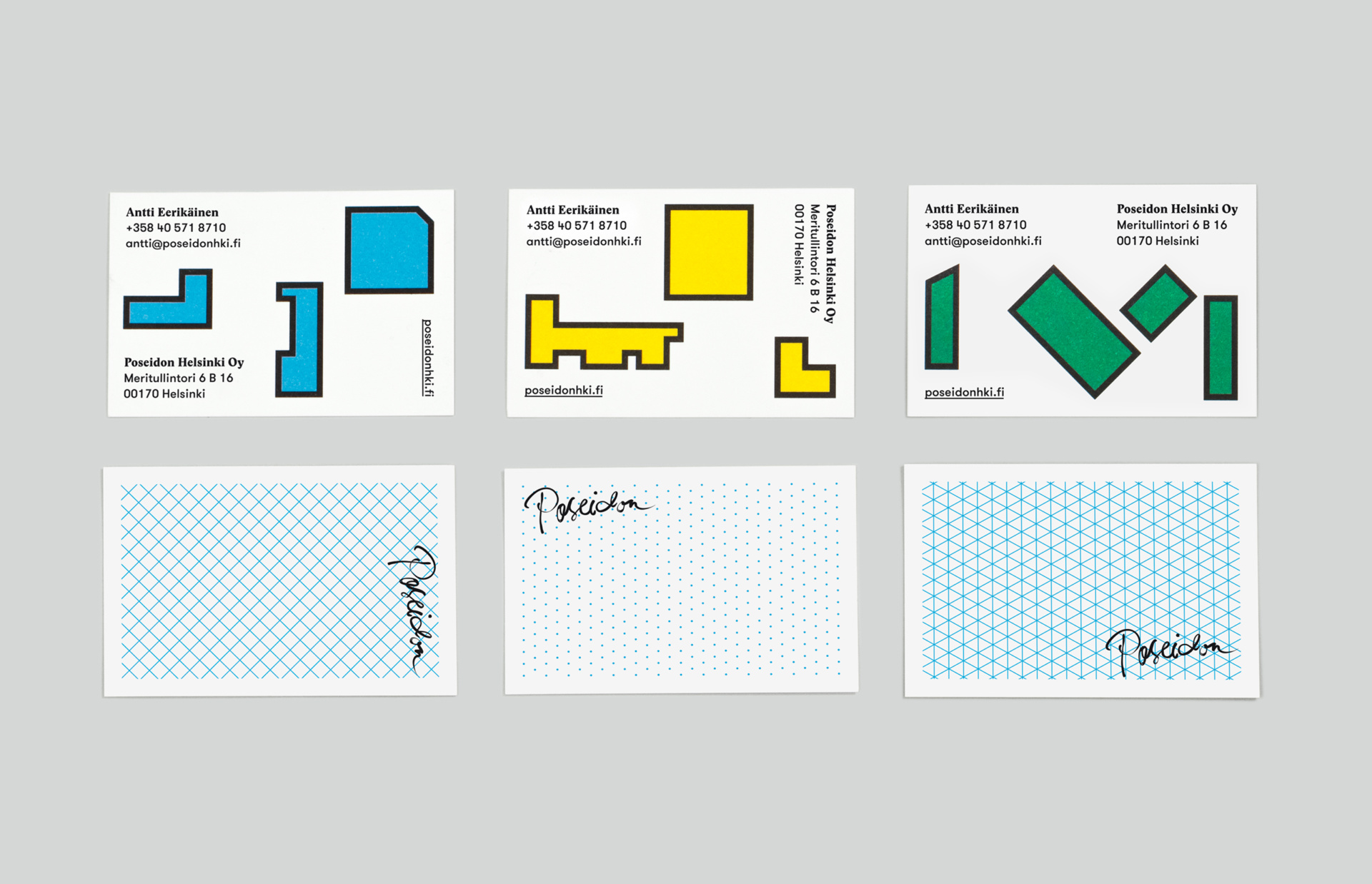 Visual identity and business cards by Kokoro & Moi for architecture and construction business Poseidon Helsinki.