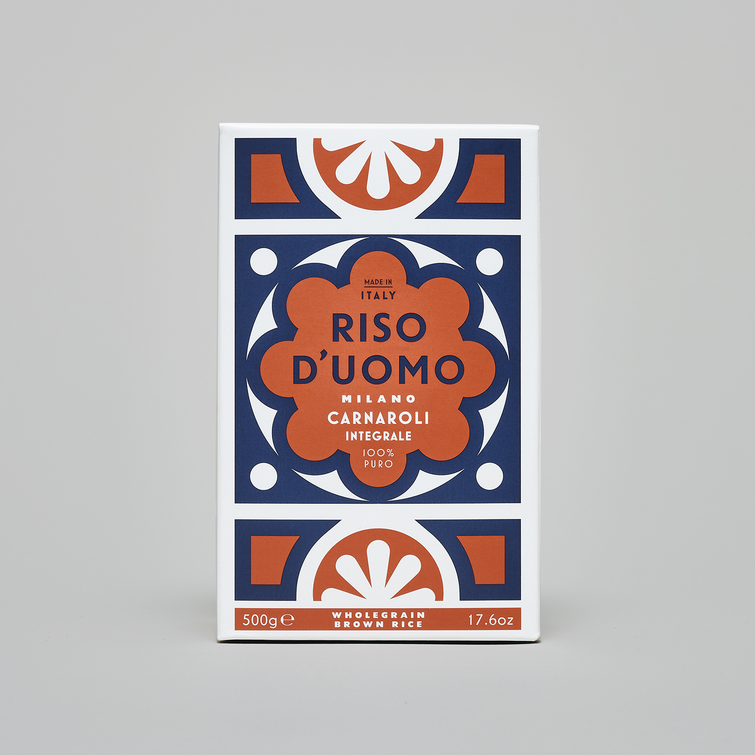 Branding and packaging by London-based Here Design for Milanese artisan rice brand Riso D'uomo