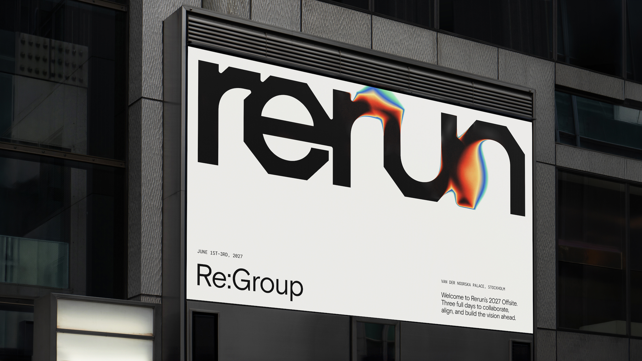 STUDIO GRUHL RERUN brand identity design bpo review logo wordmark billboard