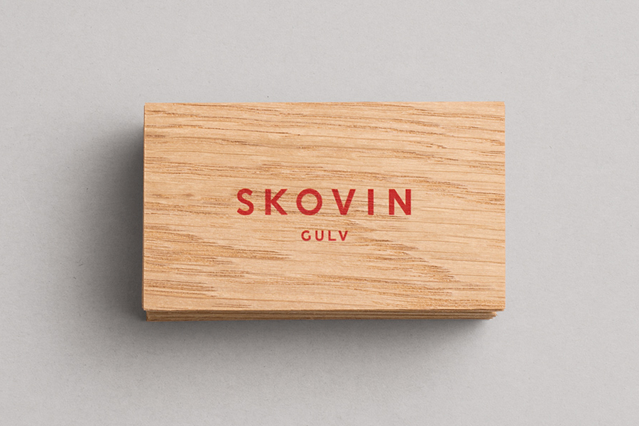 Wood veneer business cards for Skovin designed by Heydays