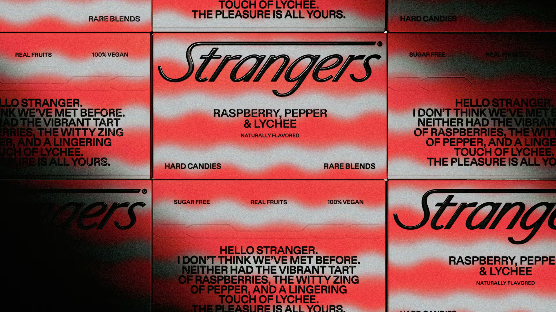 auge design strangers branding packaging logo wordmark typography bpo review boxes red white