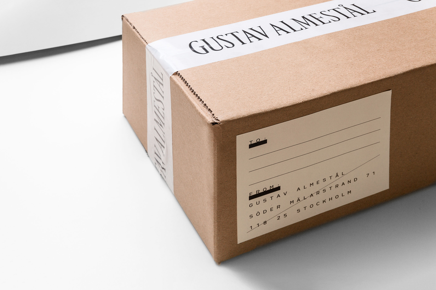 Brand identity, box tape and label designed by Bedow for Swedish still life and food photographer Gustav Almestål